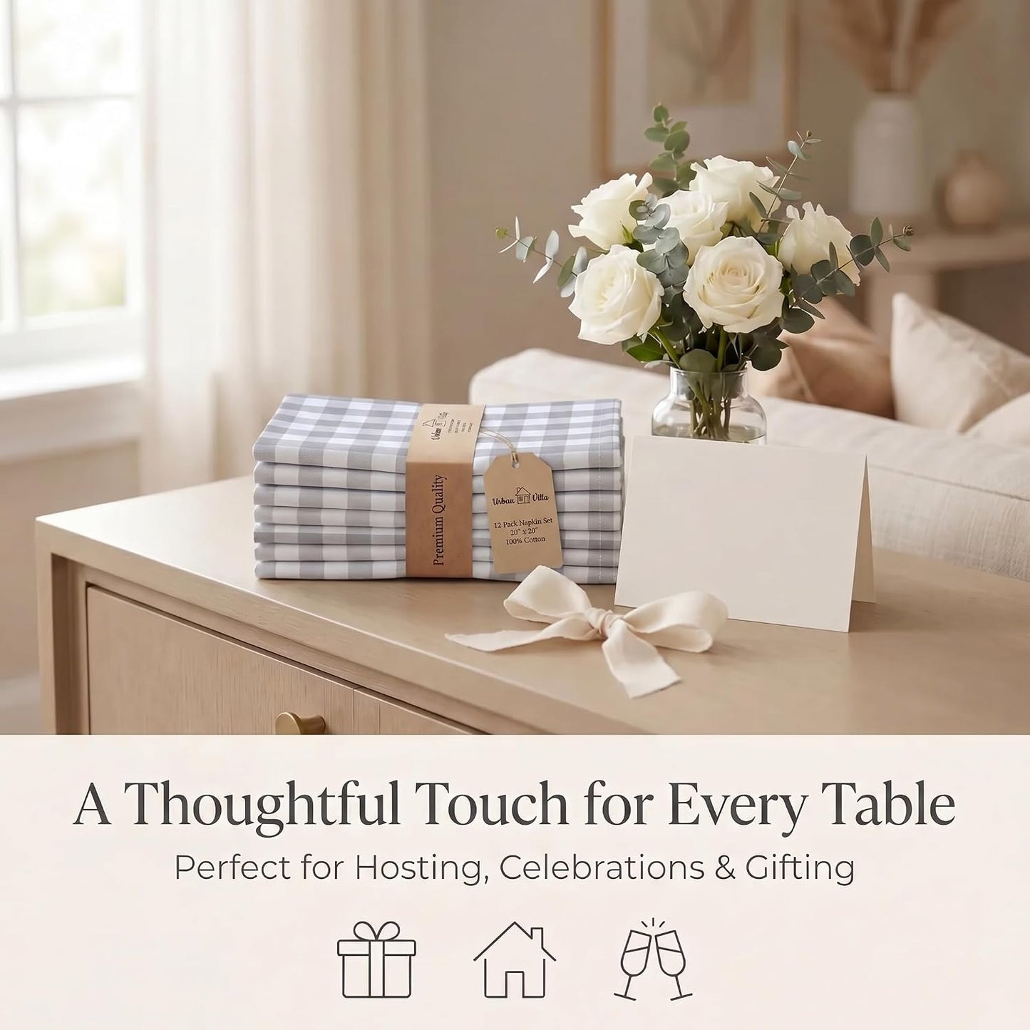 Urban Villa Cloth Napkins Cotton 20x20 (Set of 12) Grey