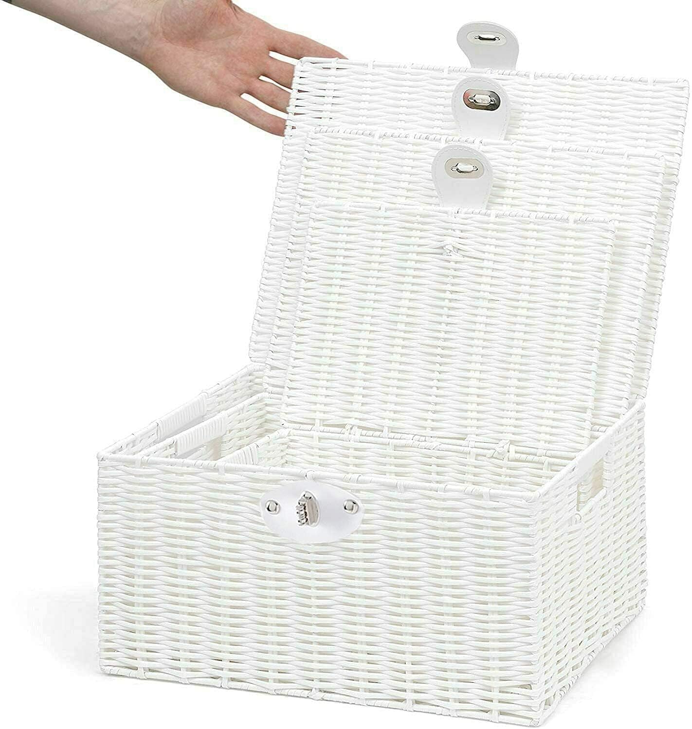 Woven Wicker Storage Basket Box / White / Set of 3