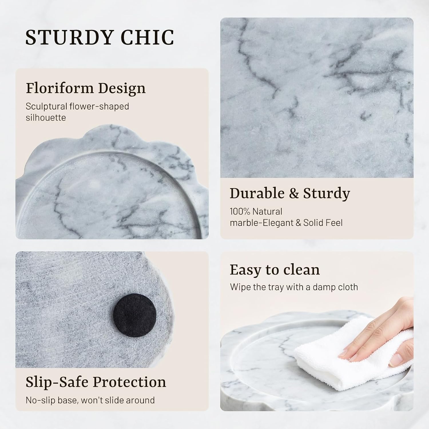 Elegant Marble Scalloped Tray for Countertop / Natural