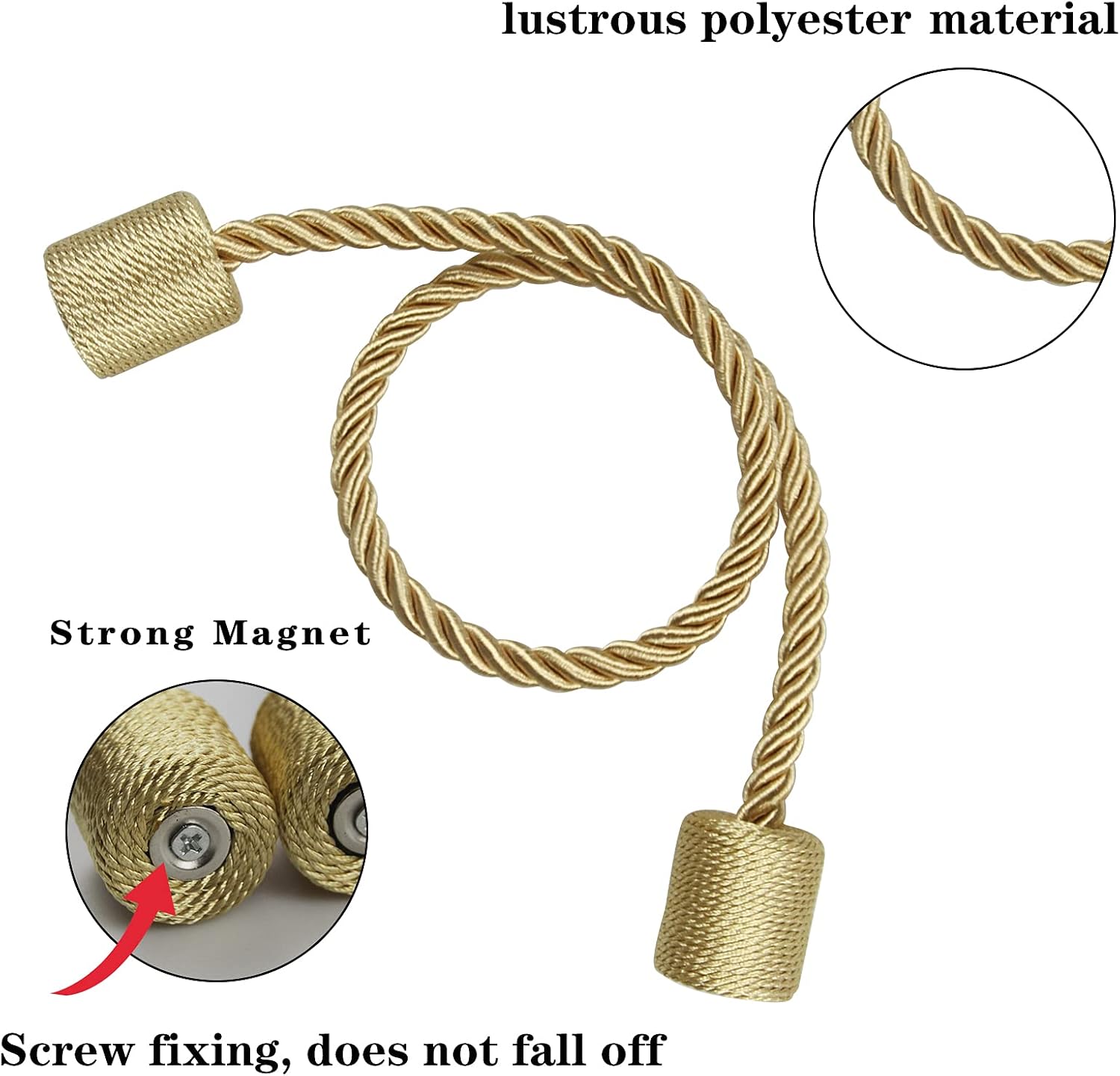 Magnetic Curtain Tiebacks Holdbacks Decorative Tie Backs for Windows Porlau | 6 Pack Gold Modern Outdoor Drapes