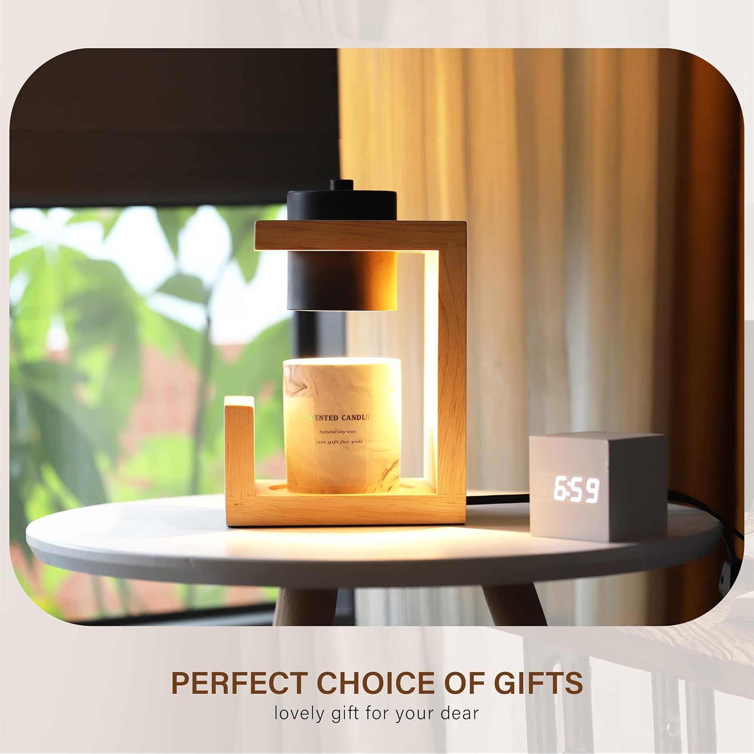 AIKUT Candle Warmer Lamp, with 2 Bulbs,Timer & Dimmer,Simple Natural Wood,Compatible Up to 4.5 inch Candles,for Home