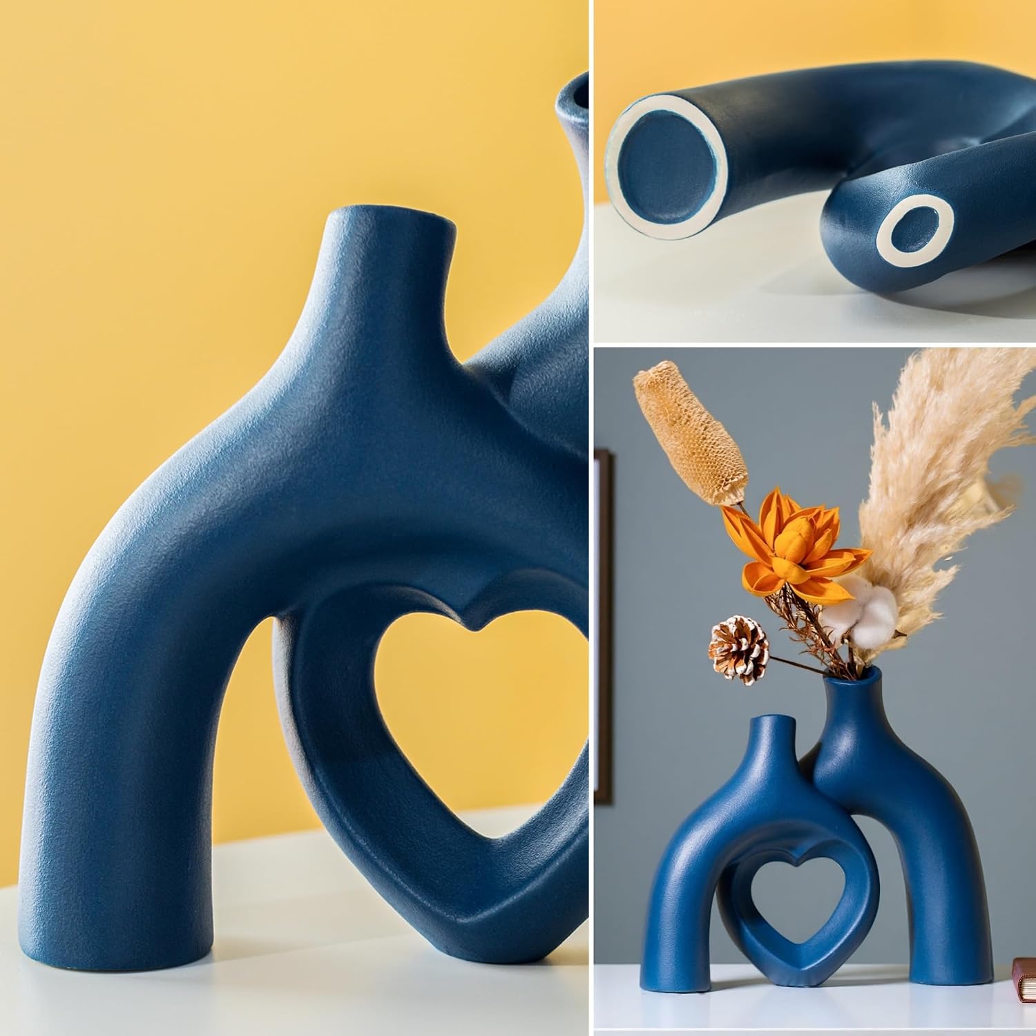 Snuggle Hollow Ceramic Decorative Vase / Navy Blue