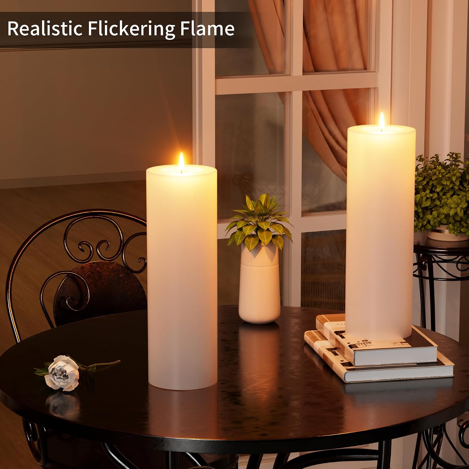12" x 4" Large Outdoor Candle with Remote Timer Waterproof White 2 Pack | Battery Operated Flameless Pillar Candle