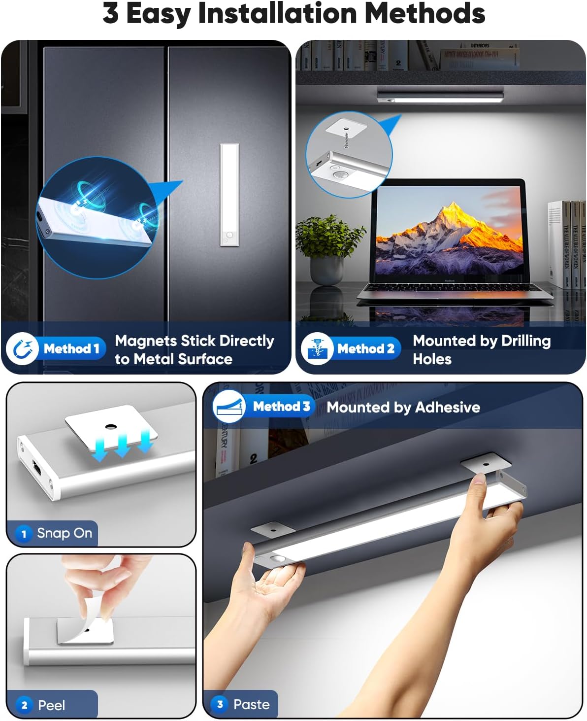 Under Cabinet Lights, LED Rechargeable Battery Operated Motion Sensor Lights Indoor, 6500K Magnetic Dimmable Closet