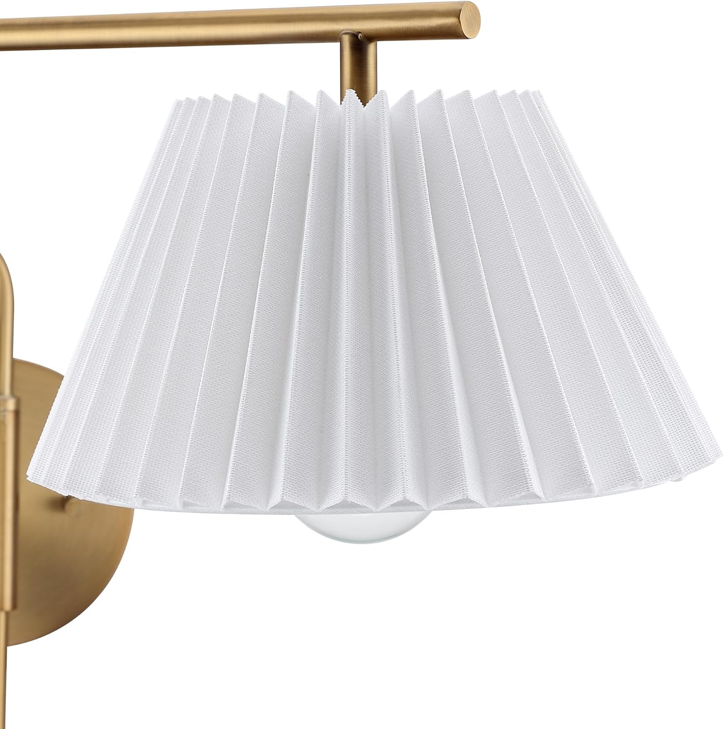 Nathan James Kai Modern Wall Mounted Plugin Bedside Reading Lamp with Pleated Shade, Vintaged Brass Finish