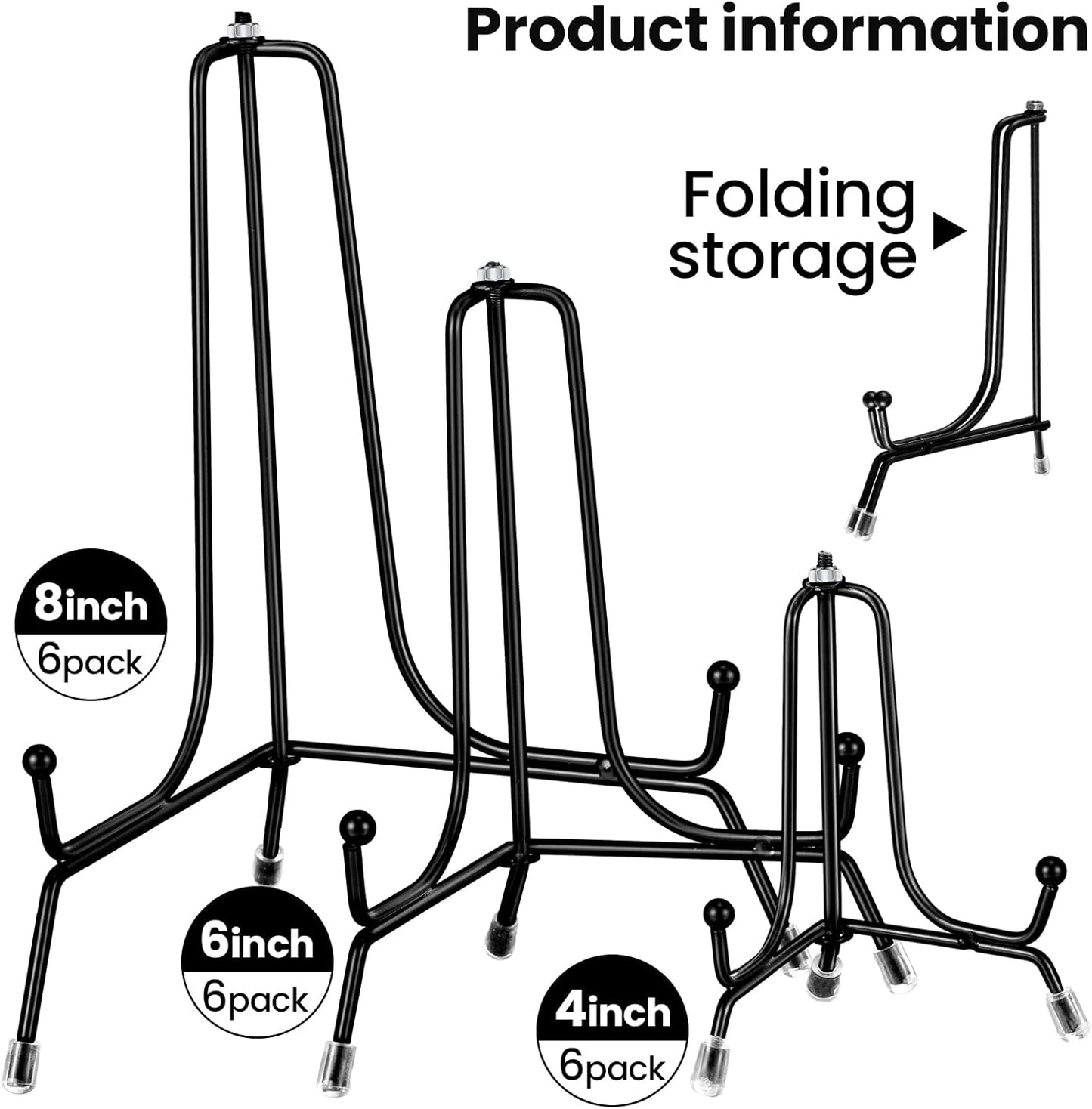 Anti Slip Plate Stands for Display / 4, 6, 8 Inch / Black / Set of 18