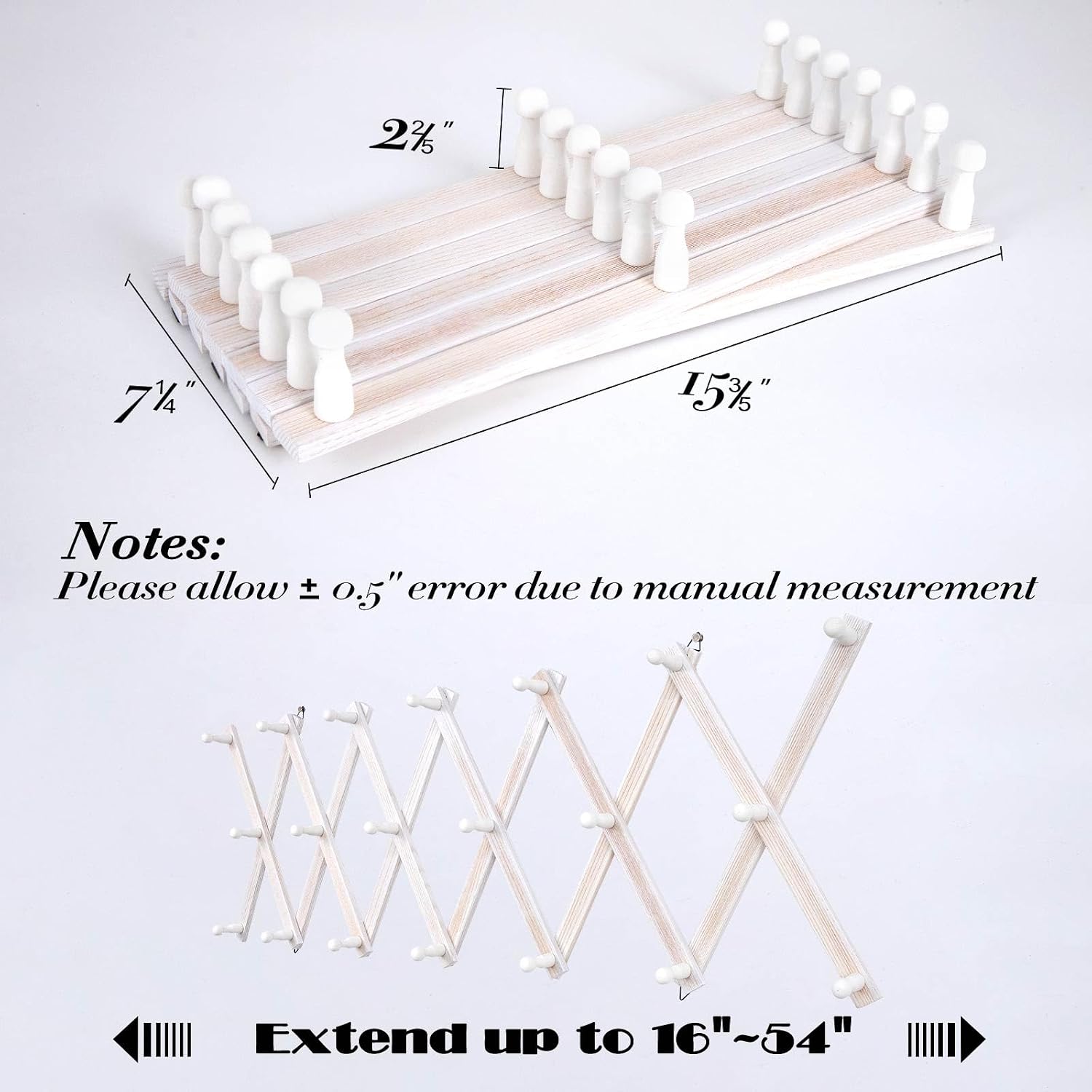 SCUNDA Accordion Wall Hanger with 20 Hooks, Wooden Wall Expandable Coat Rack for Coat, Hats, Baseball Caps, Coffee Mug
