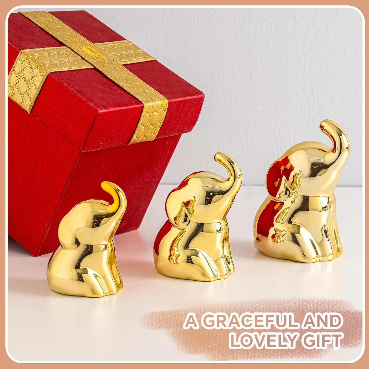 Elephant Statues / Gifts for Lover / Gold / Set of 3