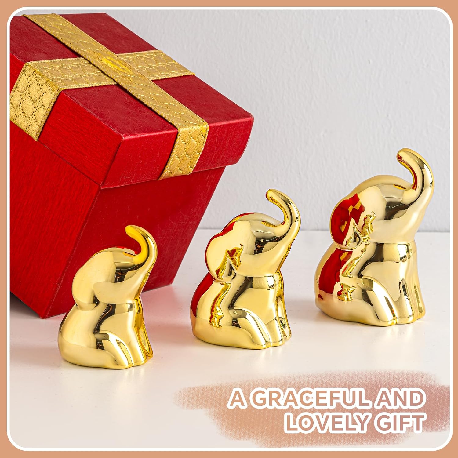 Elephant Statues / Gifts for Lover / Gold / Set of 3