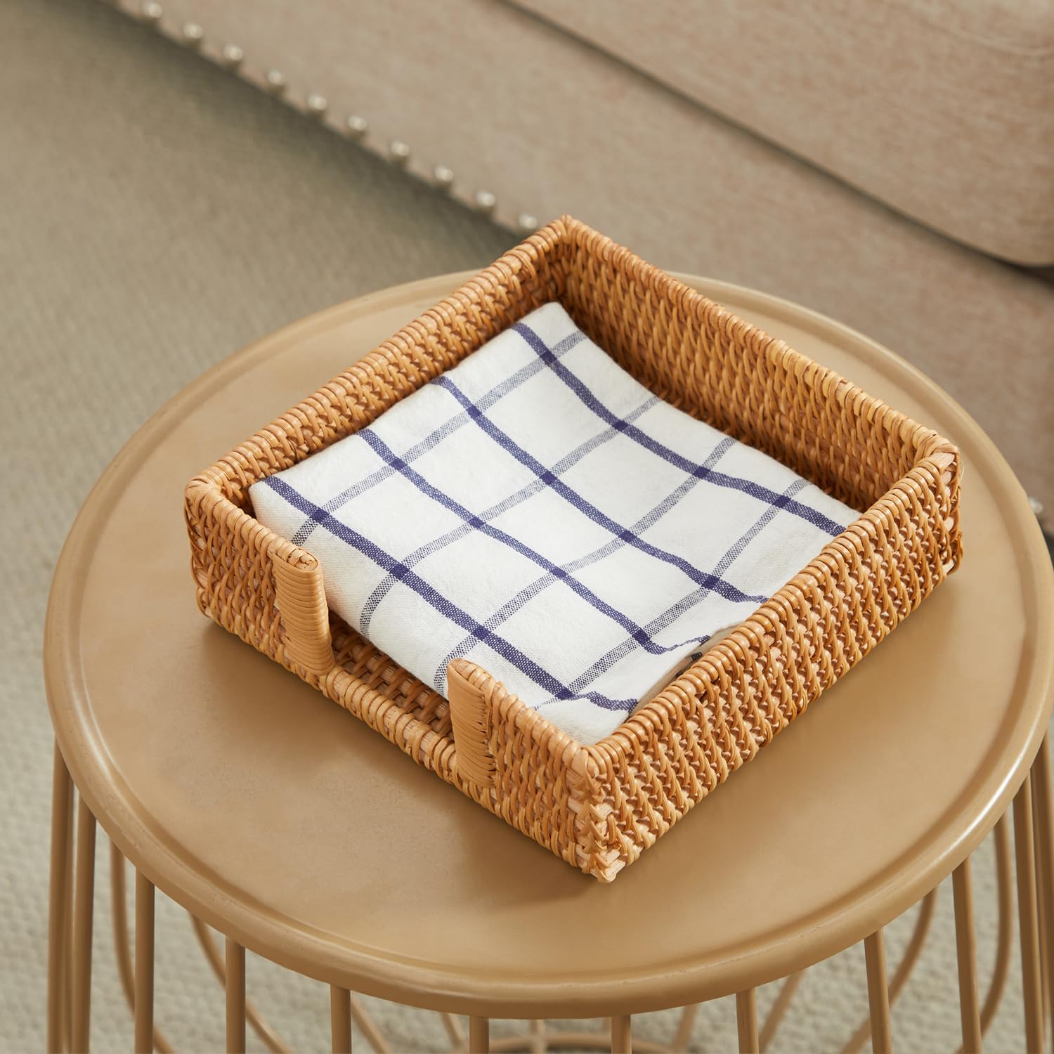 Napkin Holder Boho Style Decorative Handwoven Tissue Dispenser / Rattan / Square / Natural