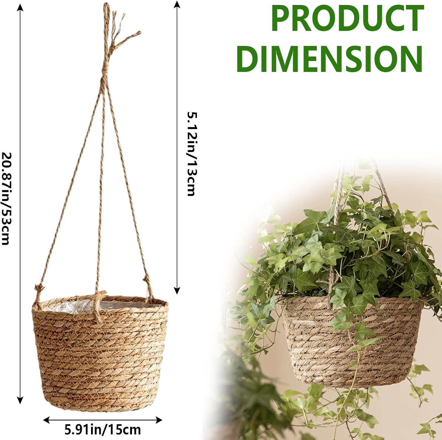 Seagrass Plant Basket / 8- Small-Caliber Woven Jute Hanging Planter