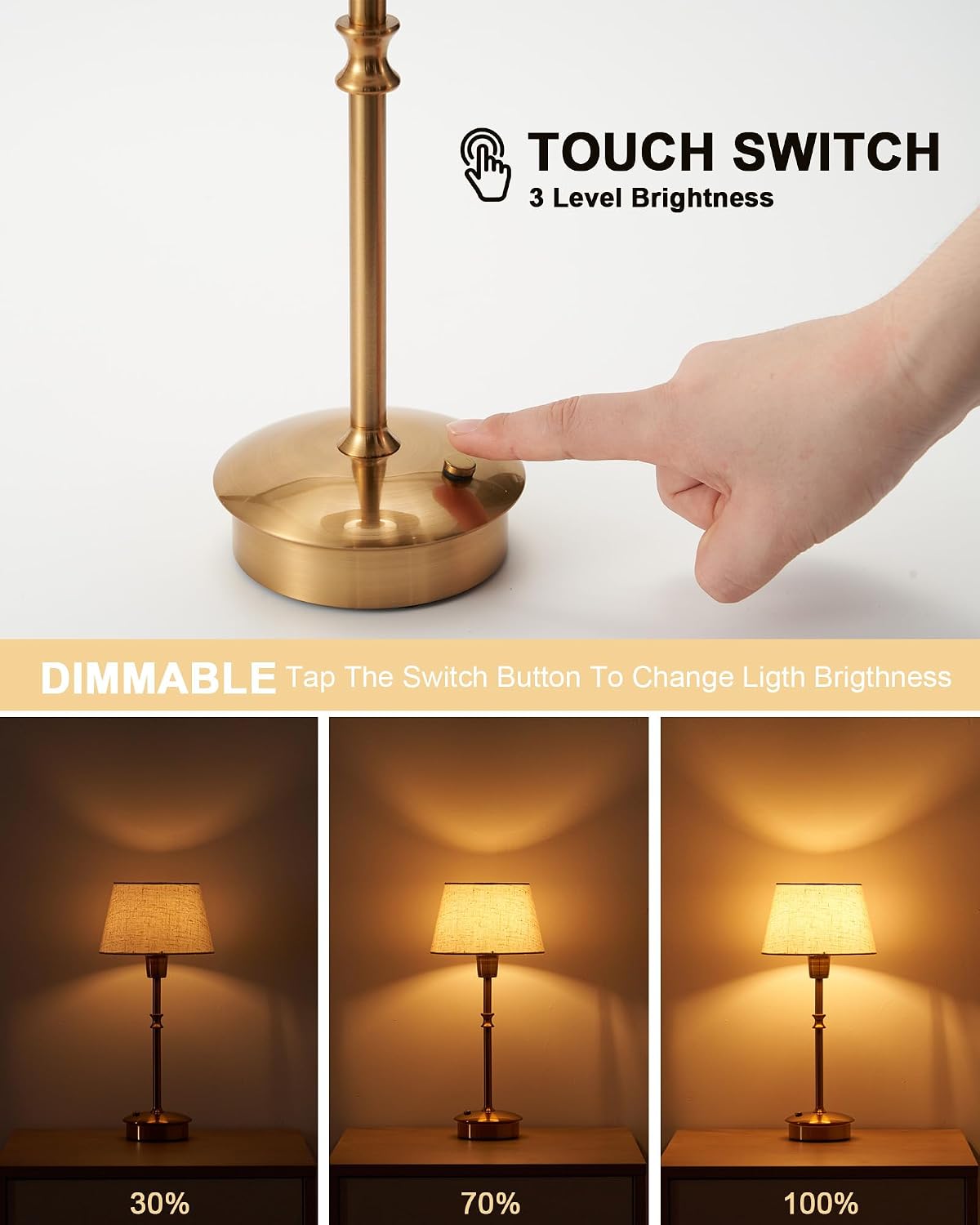 UMEXUS 2 Pack Small Cordless Rechargeable Table Lamp, Battery Operated Lamp | 3 Level Brightness Dimmable, Portable