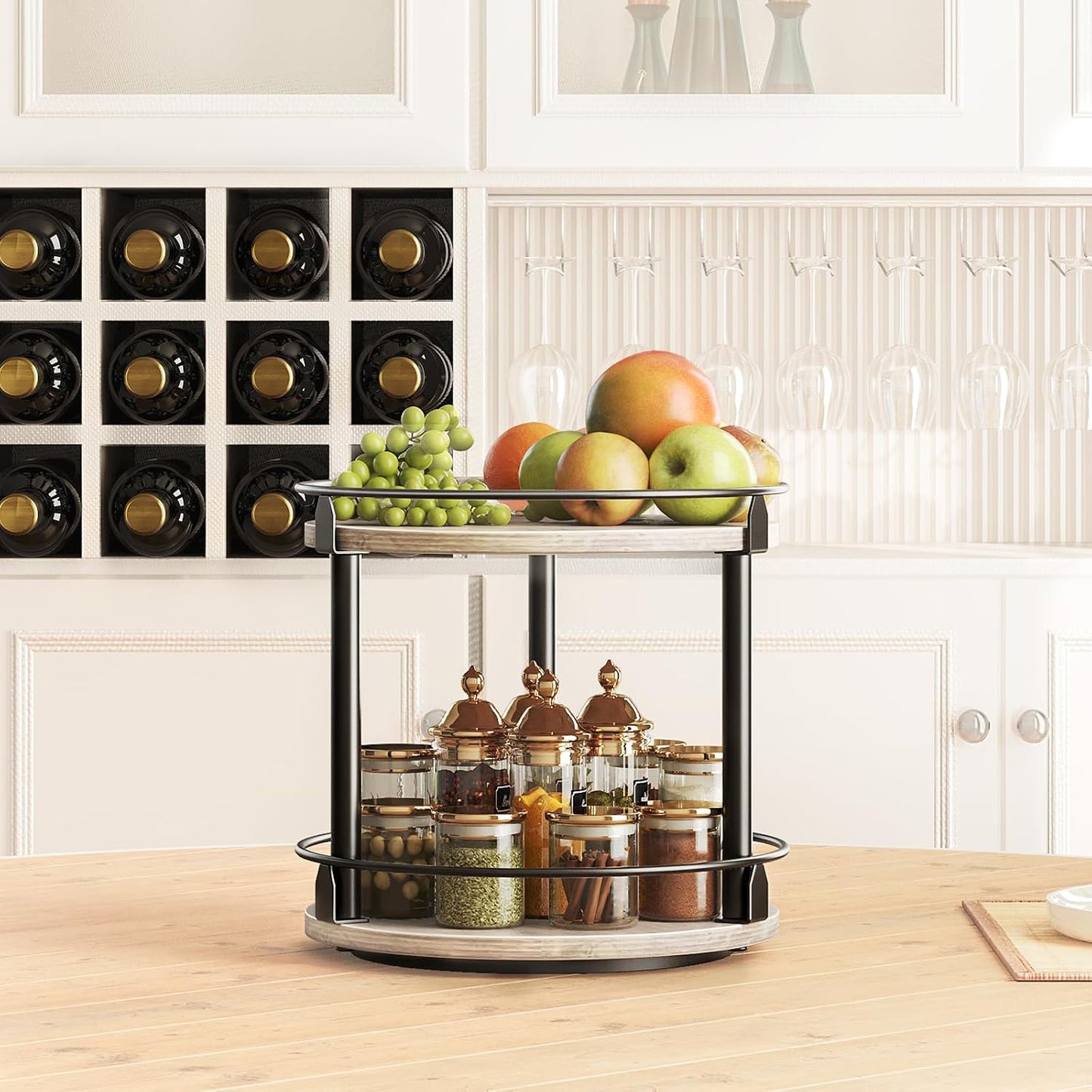 Lazy Susan Organizer, Rotating Spice Rack, 2 Tier Spice Turntable Organizer, Industrial Turntable Spice Holder, for