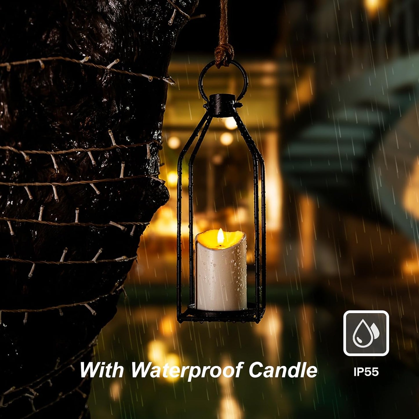 Homemory Modern Farmhouse Black Metal Lanterns 2PCS with Flameless Candle | Waterproof Lantern Design Outdoor Indoor