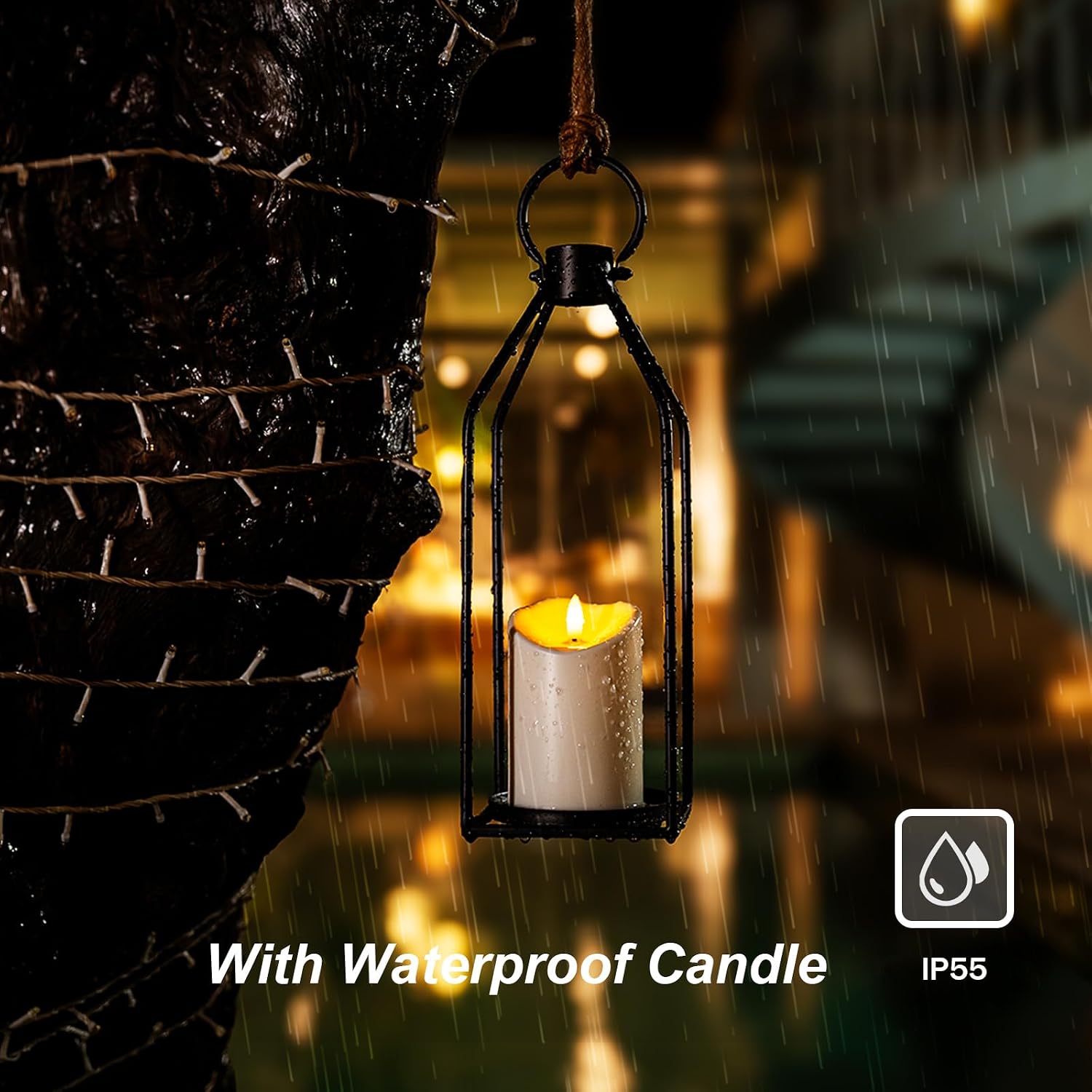 Homemory Modern Farmhouse Black Metal Lanterns 2PCS with Flameless Candle | Waterproof Lantern Design Outdoor Indoor