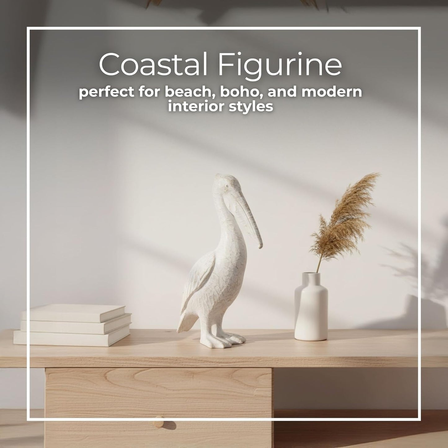 Modern Ceramic Standing Pelican Sculpture / 14.0" H / White