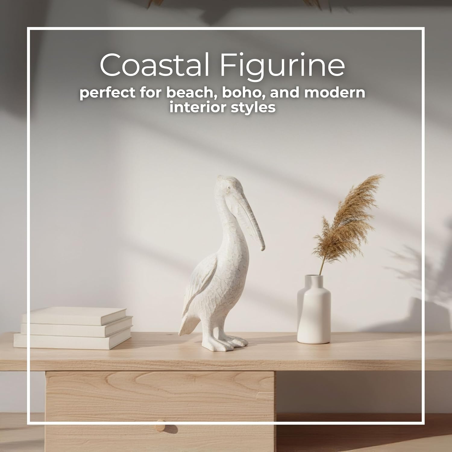 Modern Ceramic Standing Pelican Sculpture / 14.0" H / White
