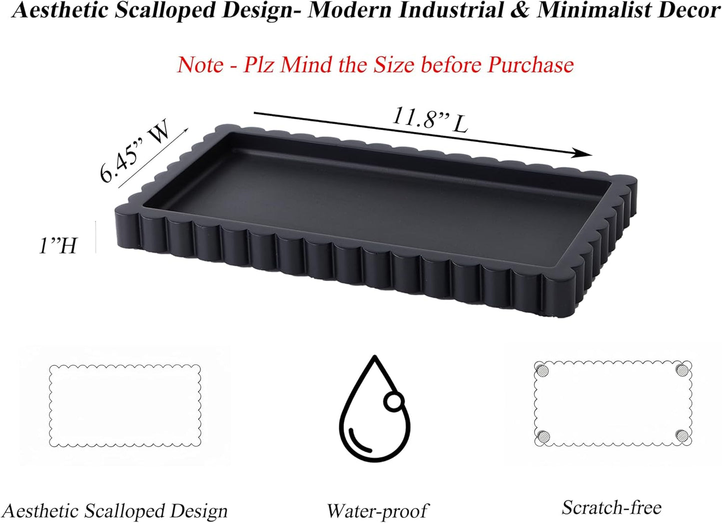 Scalloped Bathroom Vanity Tray for Countertop- Small Concrete Modern Industrial Minimalist Counter