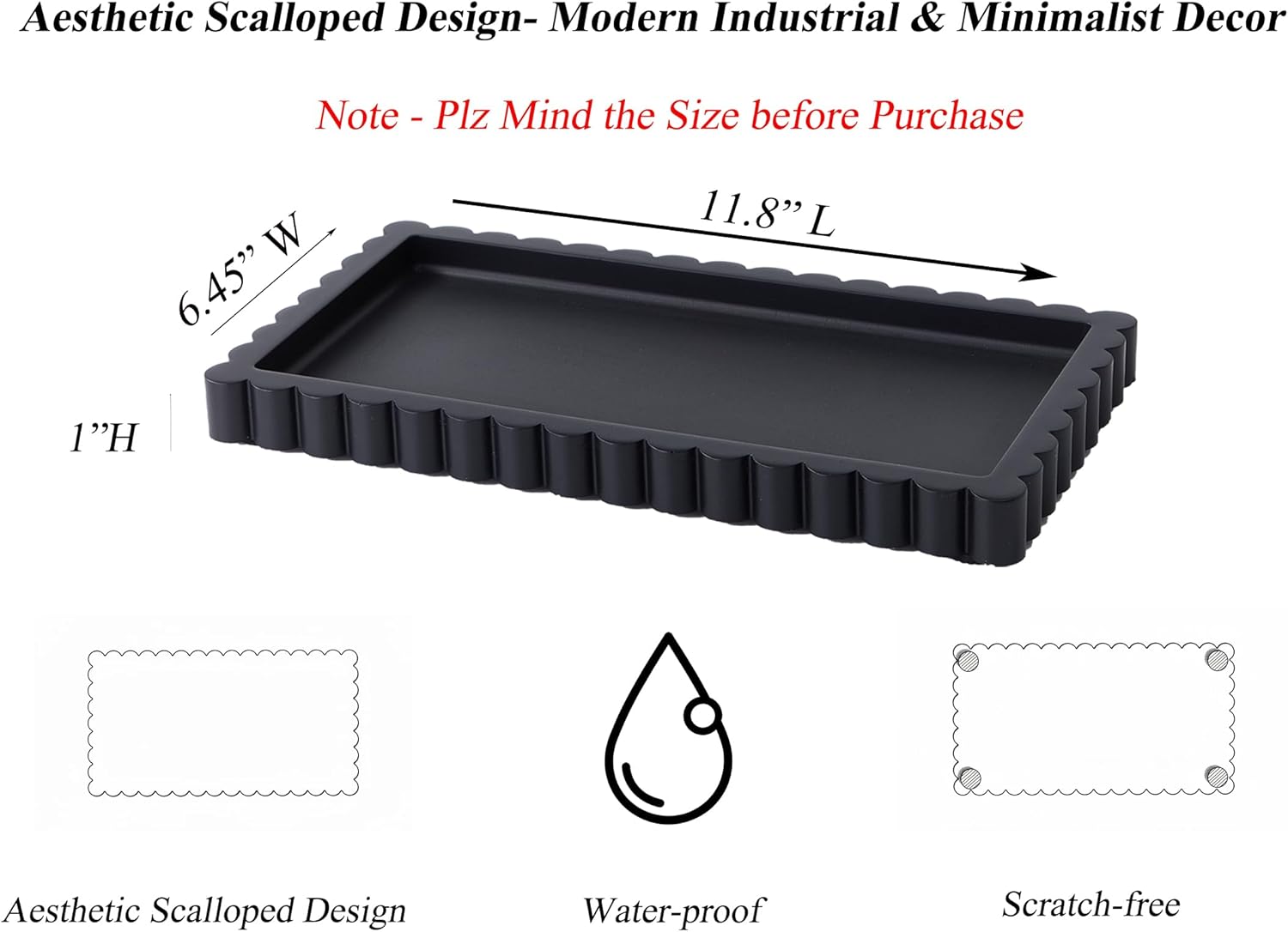 Scalloped Bathroom Vanity Tray for Countertop- Small Concrete Modern Industrial Minimalist Counter