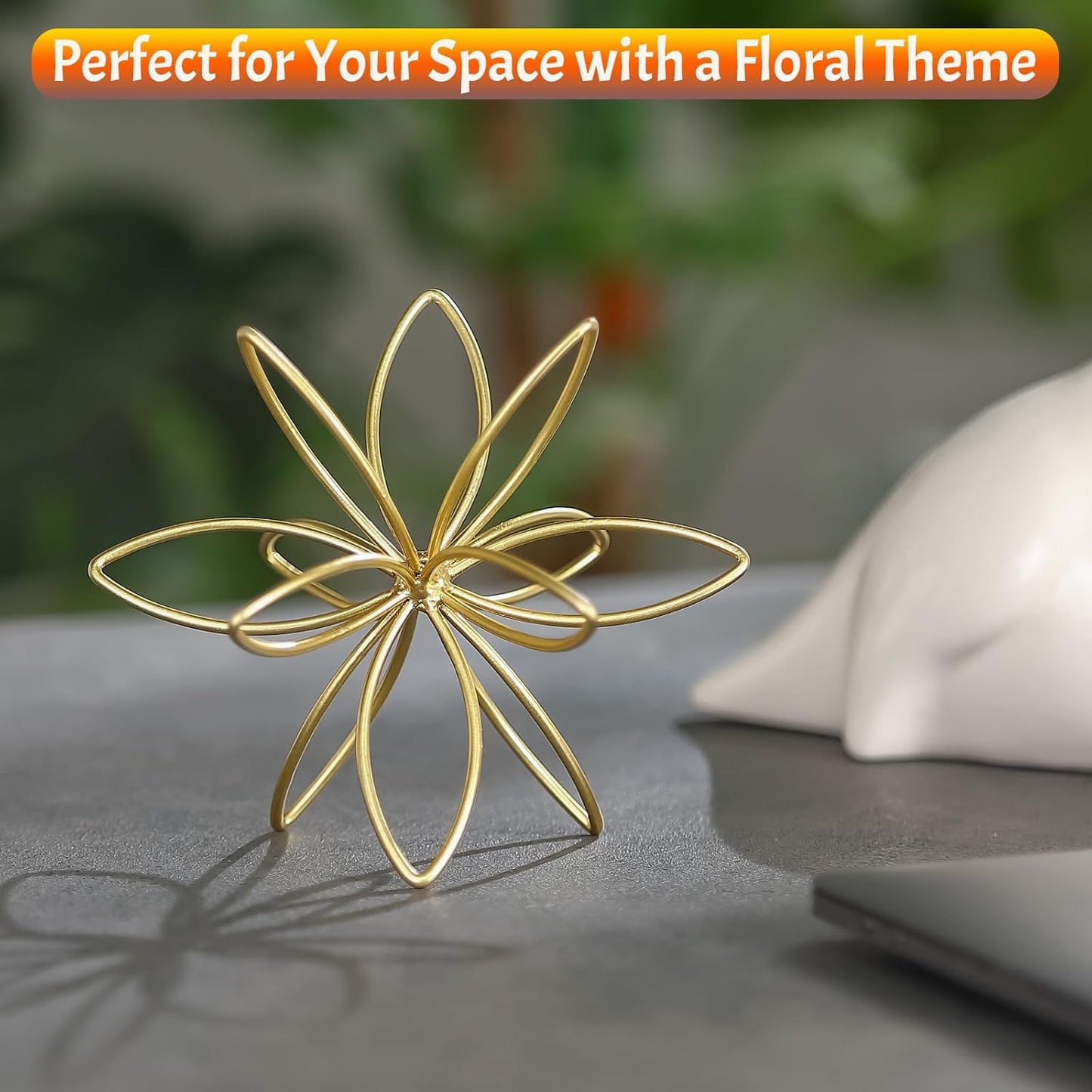 Metal Handmade Floral Decorative Sculpture / Golden-4.25in / Gold