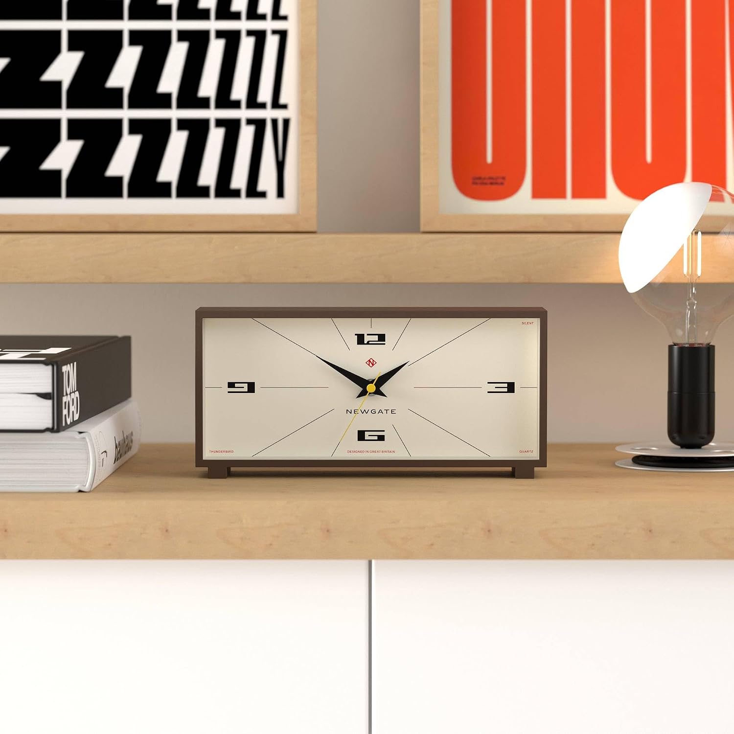 NEWGATE® Thunderbird Desk Clock | Retro Contemporary Rectangular Design | Mocha Brown | Modern mid-Century Style for