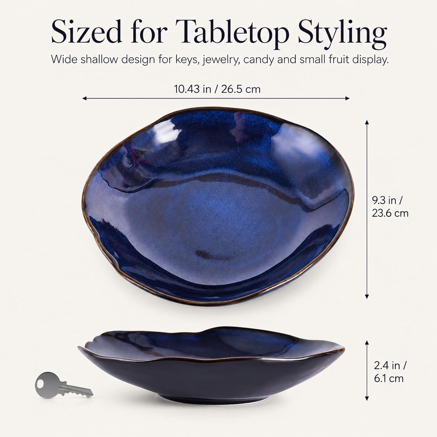 Ceramic Decorative Bowl -10.4" Small Trinket Dish / 10.4in / Blue