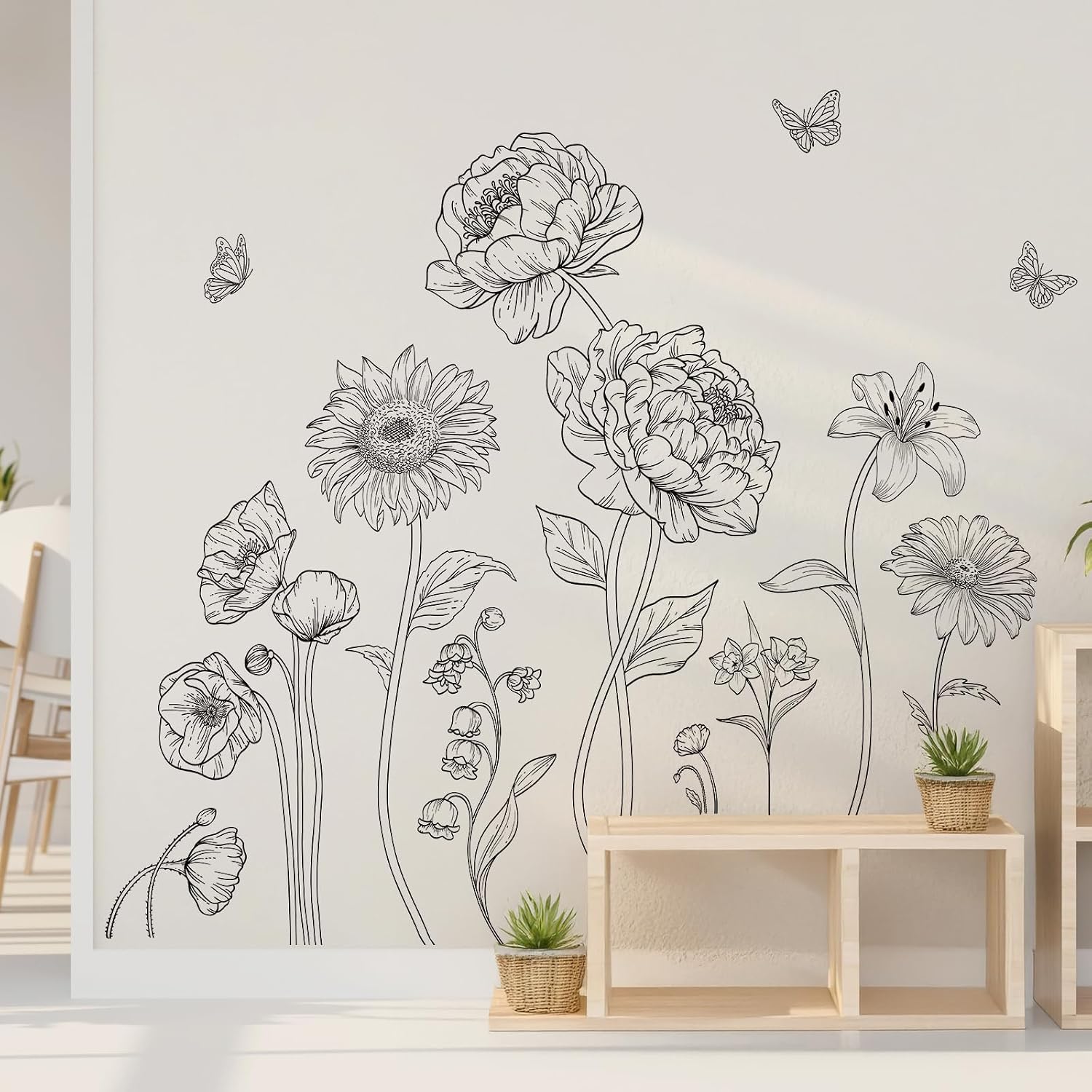 Vinyl Simple Garden Flower Wall Sticker / Black Boho Flower