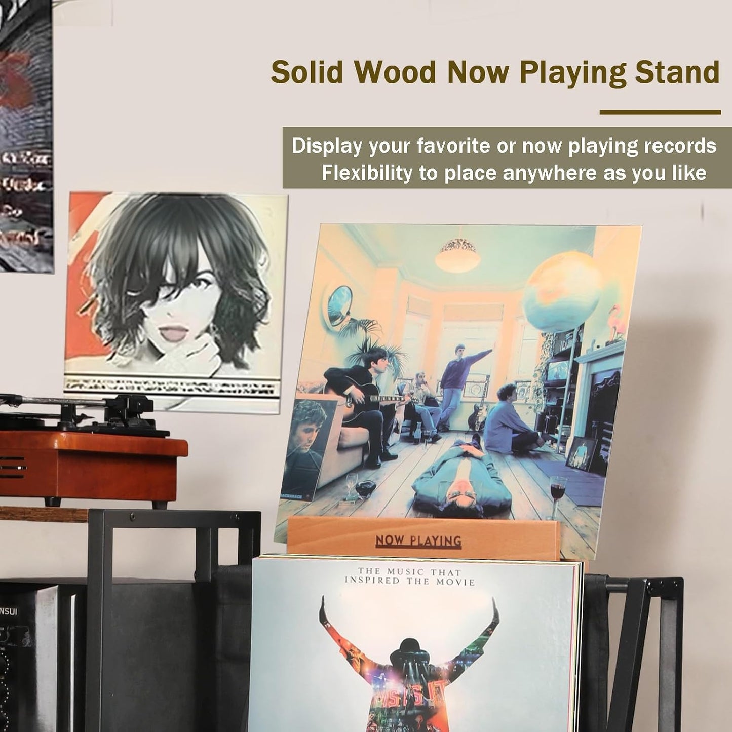 HYCFYJR Record Player Stand, Vinyl Record Storage with Now Playing Holder | 3 Tier Turntable Stand with Album Storage