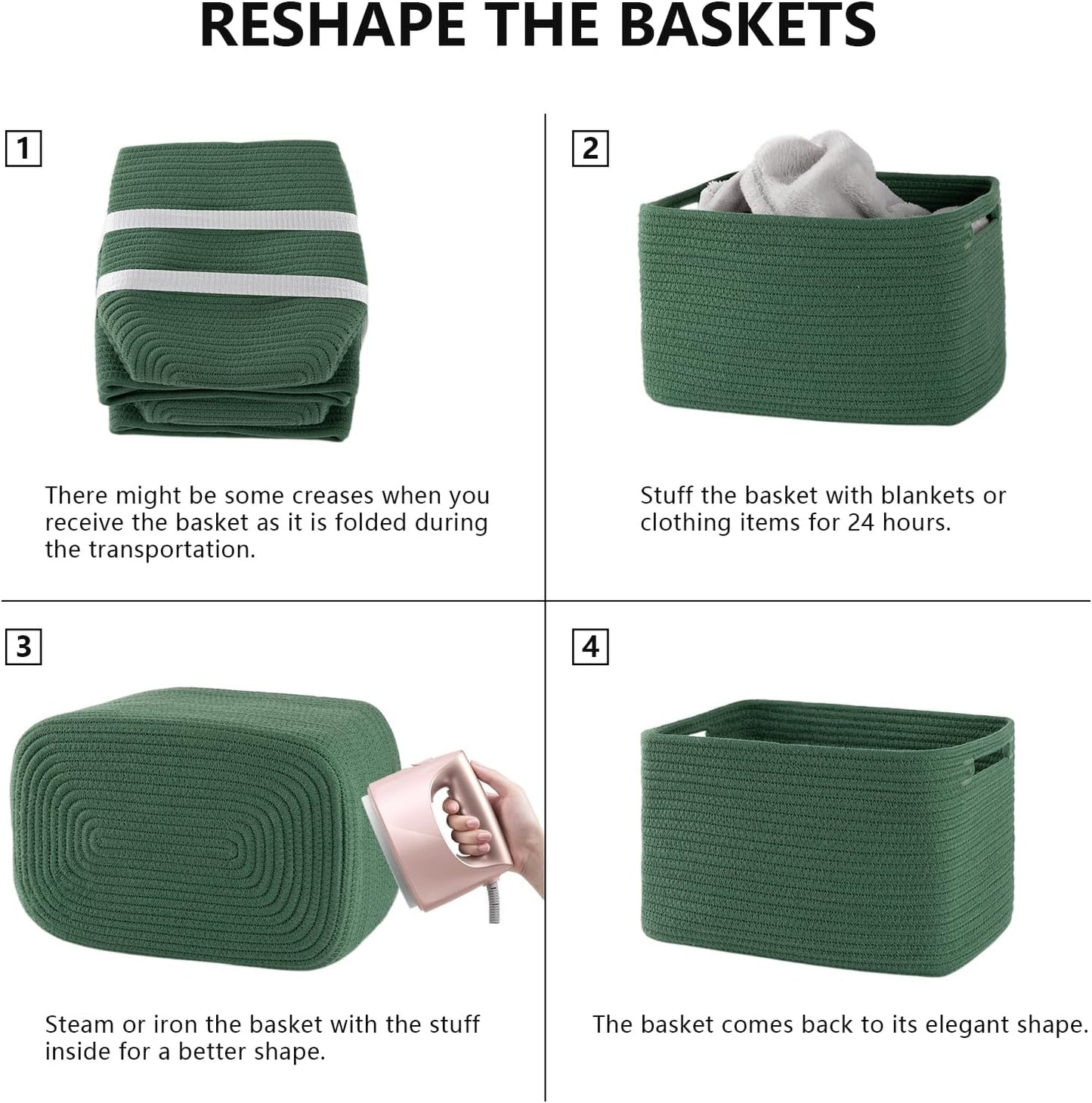 Woven Baskets / Books / Green / Small/12.7''lx9''wx7.8''h / Set of 4