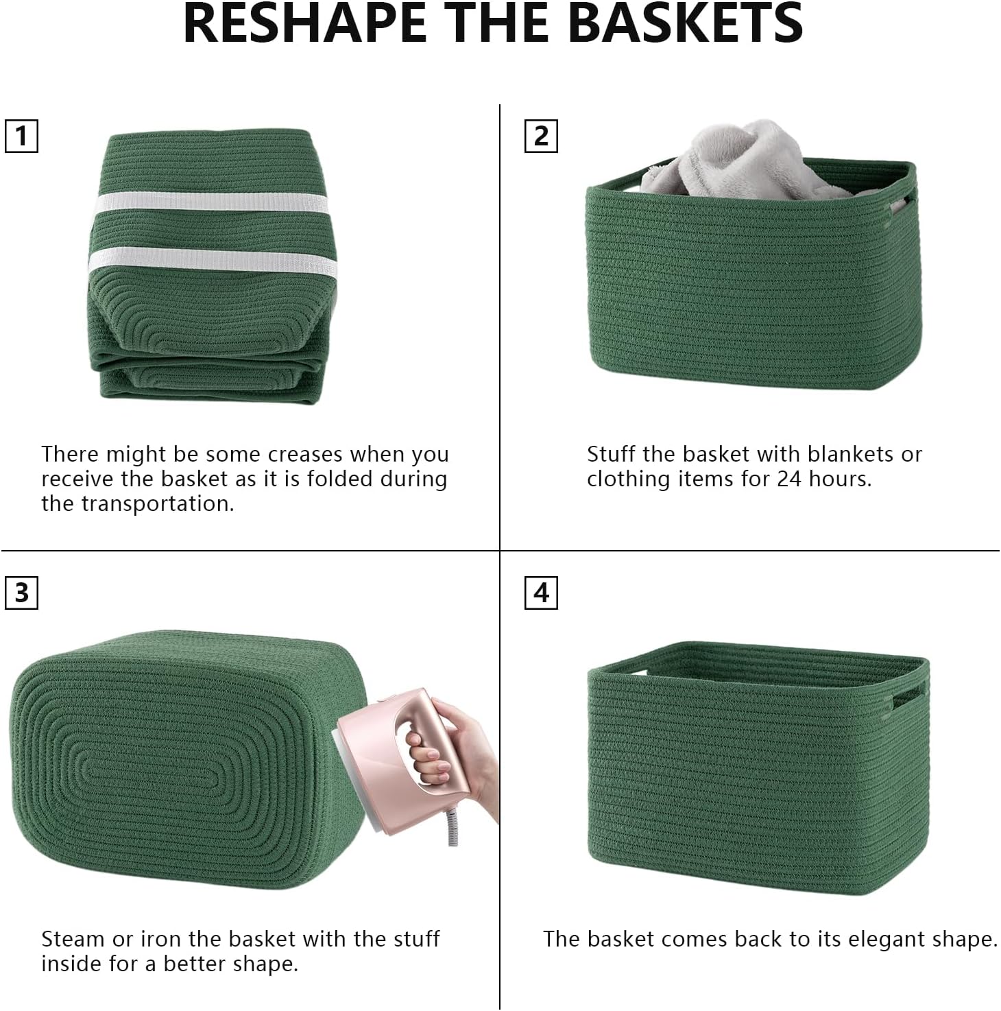 Woven Baskets / Books / Green / Small/12.7''lx9''wx7.8''h / Set of 4