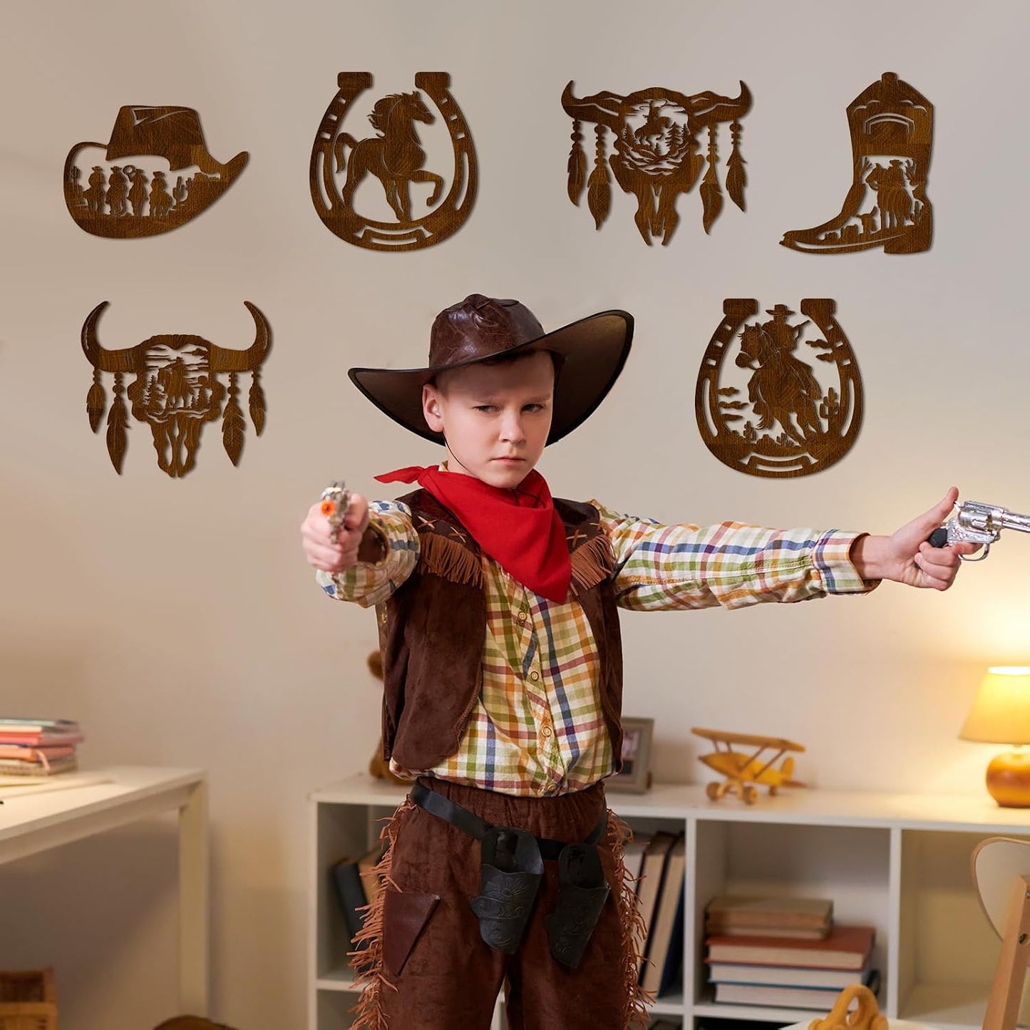 Western Wall Decor Wood Wall Art Rustic Hat Boot Saddle Deer Bear in the / Brown / Cowboy / Set of 6