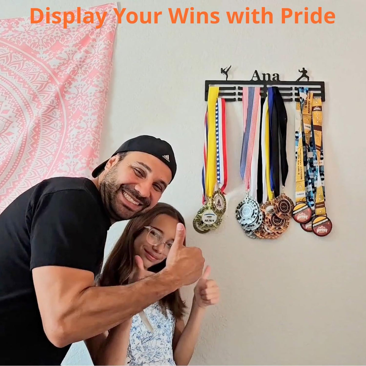 Personalized Medal Hanger Display, Holds 60+ Medals | Medal Holder for Awards & Trophies, Easy Wall Mount with Hardware