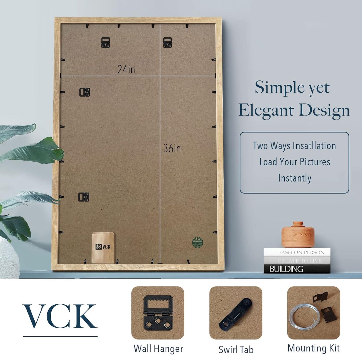 VCK 24x36 Poster Frame Natural Solid Wood 3 Pack, Exclusive Wood Grain Wall Hanging Picture Frame for Home Decoration