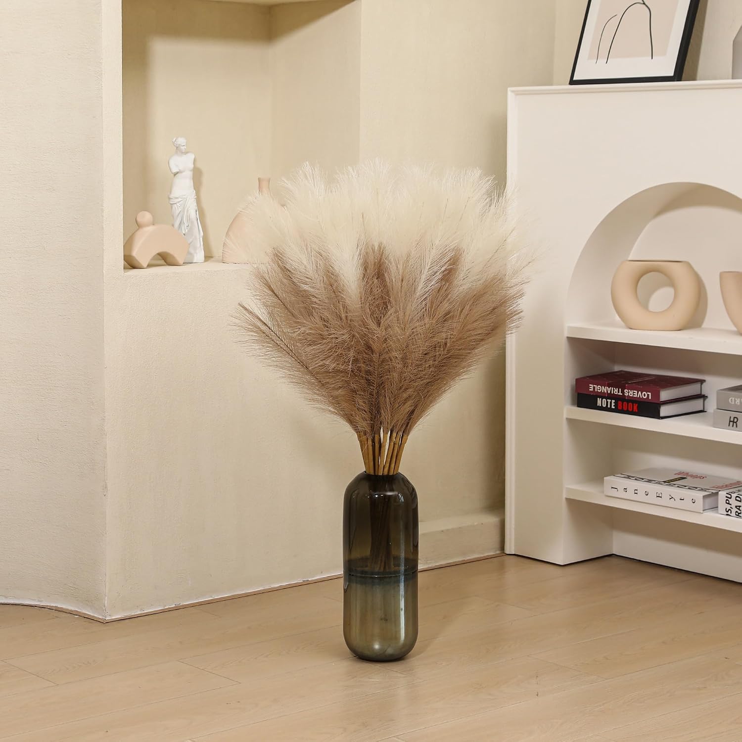9 Stems Faux Pampas Grass / Beige & Taupe / 38 Inch