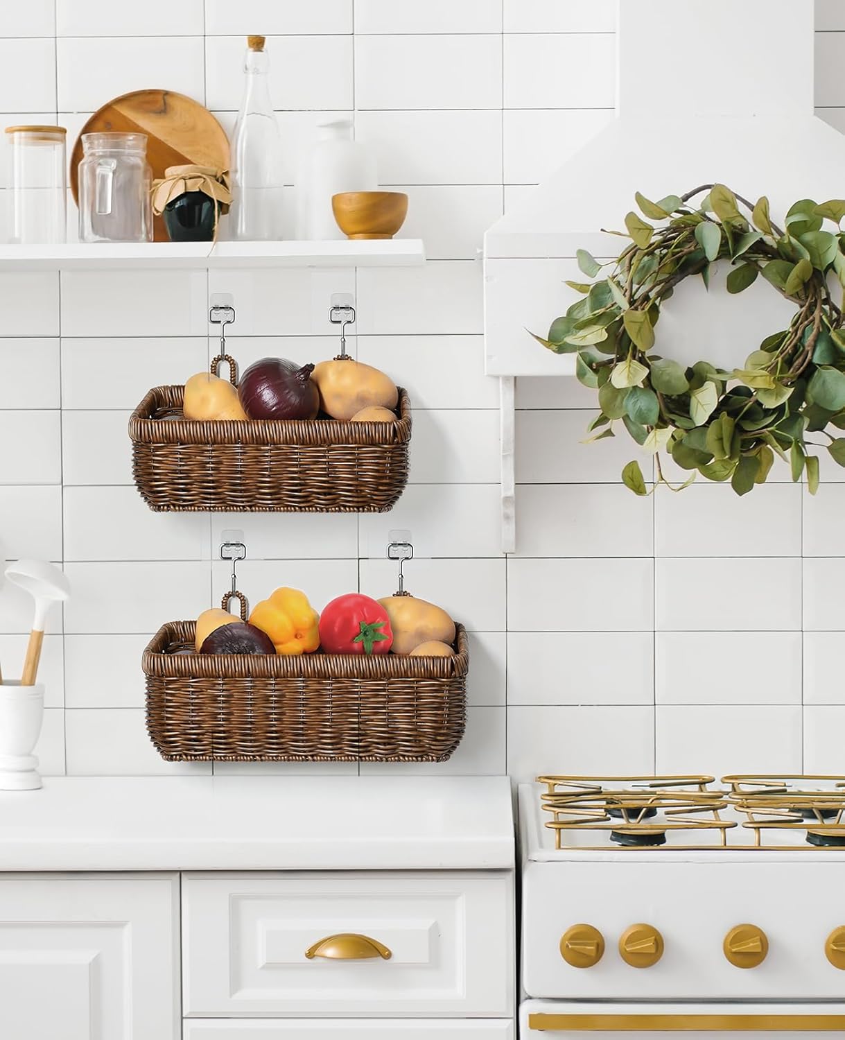 Boho Style Hand-Woven Hanging Storage Baskets / Brown / 2 Pc / Set of 2