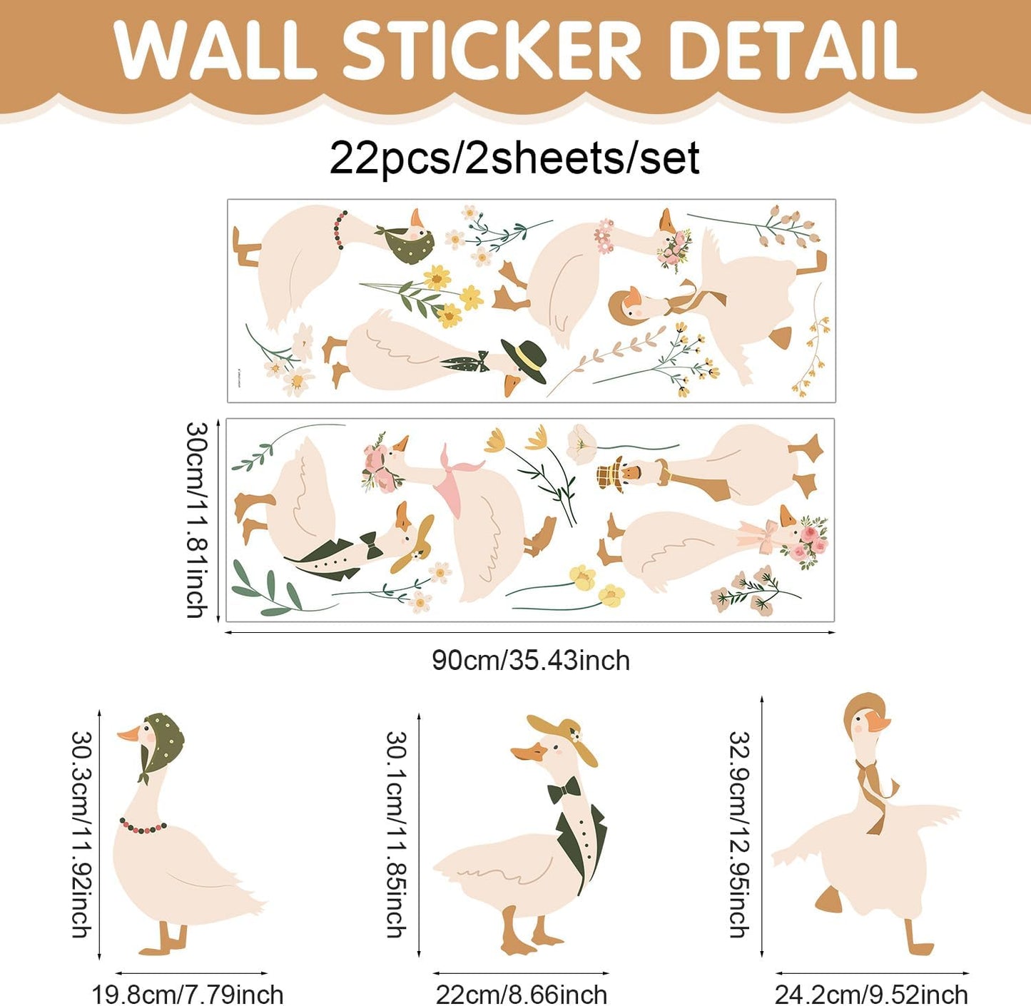 Goose Wall Stickers Watercolor Geese Wall Decals Goose Birthday Decorations Peel and Stick / Boho