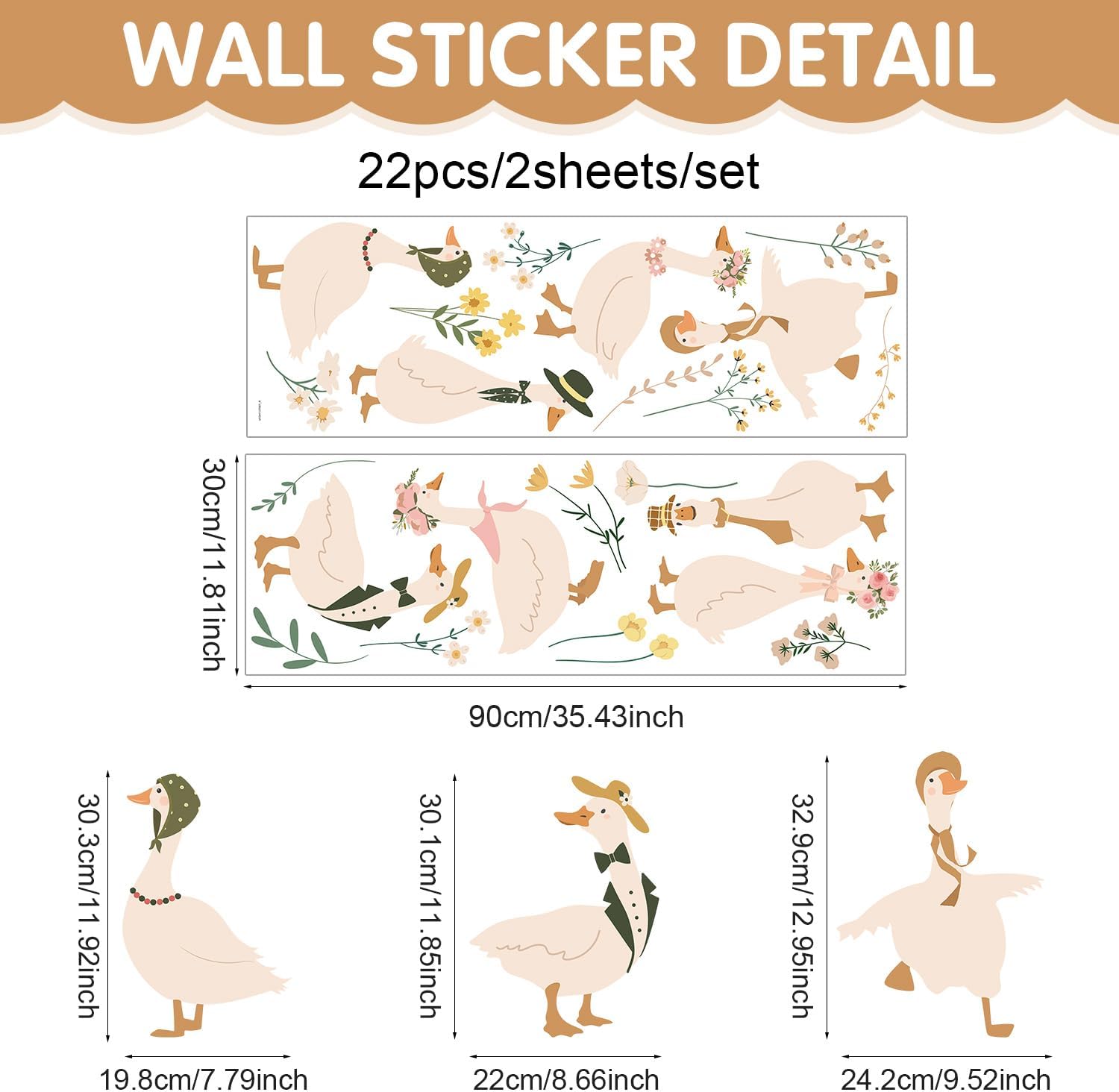 Goose Wall Stickers Watercolor Geese Wall Decals Goose Birthday Decorations Peel and Stick / Boho