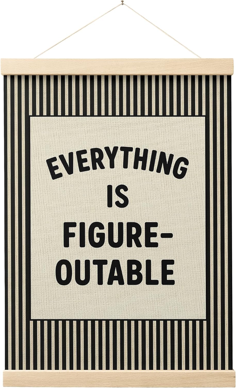 FGFK Everything Is Figureoutable Positive Affirmations Wall Art Poster Hanger Frame, Retro Black Inspirational Canvas