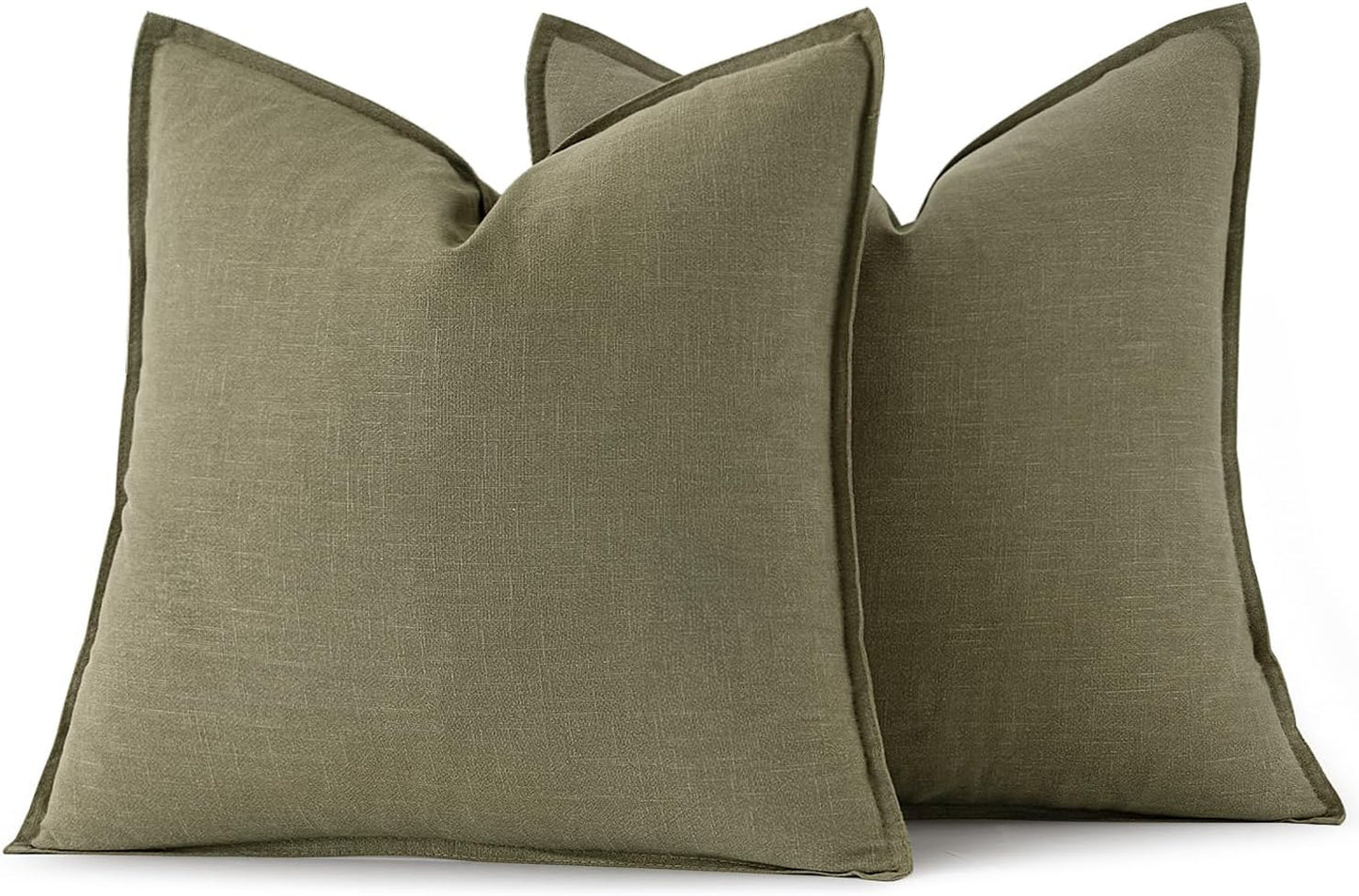 Decorative Linen Pillow Covers ​Boho Farmhouse​ ​Neutral / 18 x 18 / Light Olive Green / Set of 2