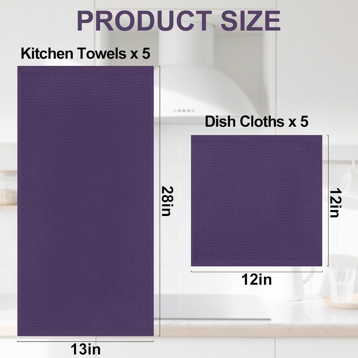 Homaxy 10 Pack 100% Cotton Kitchen Towels and Dishcloths Set, Eggplant | 12 x 12 Inches and 13 x 28 Inches Kitchen