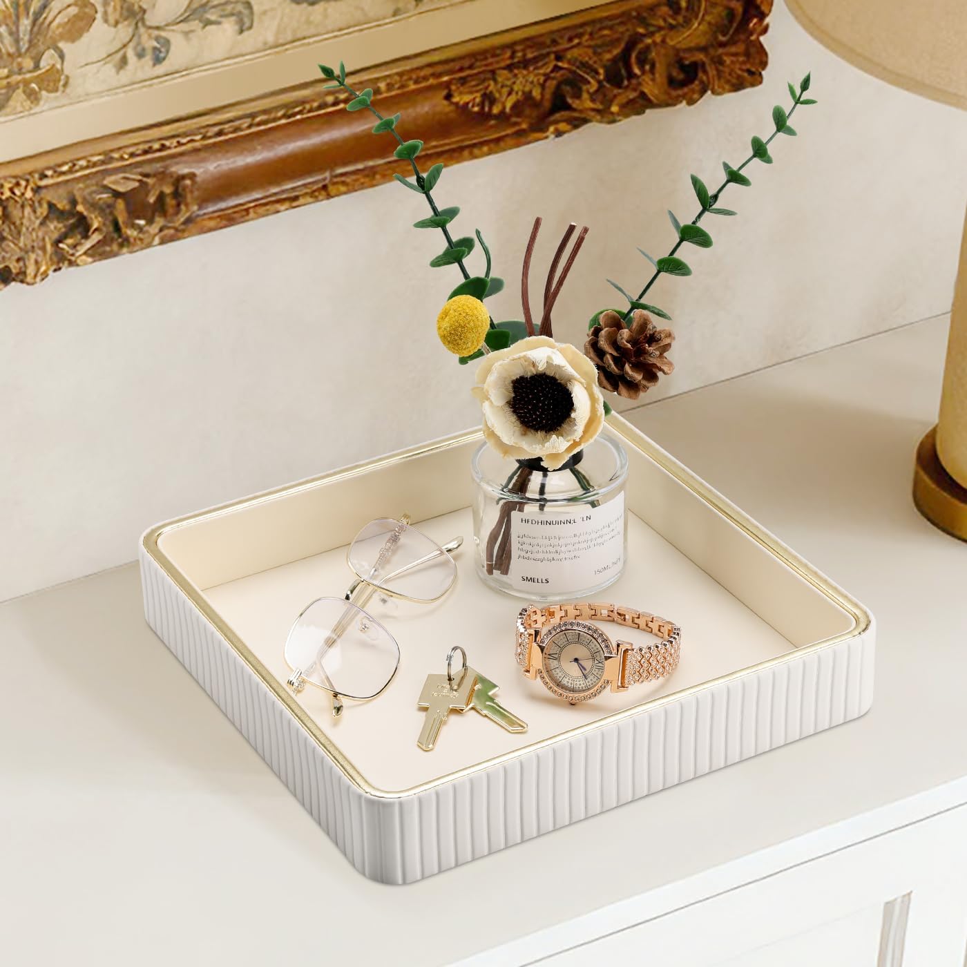Leather Decorative Tray / Cream White