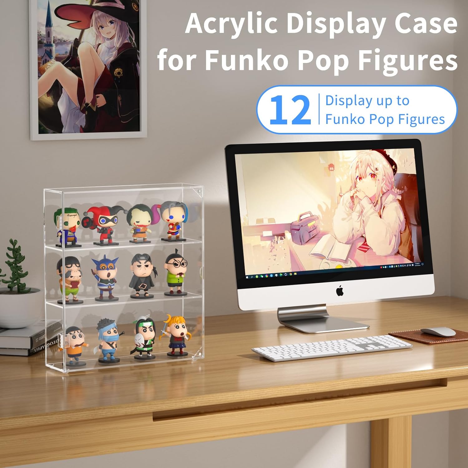 AITEE 3 Tiers Acrylic Display Case for Mini Funko Pop on Wall or Desktop | 11.8"Lx3.4"Wx13.3"H, dustproof, 3 tiers