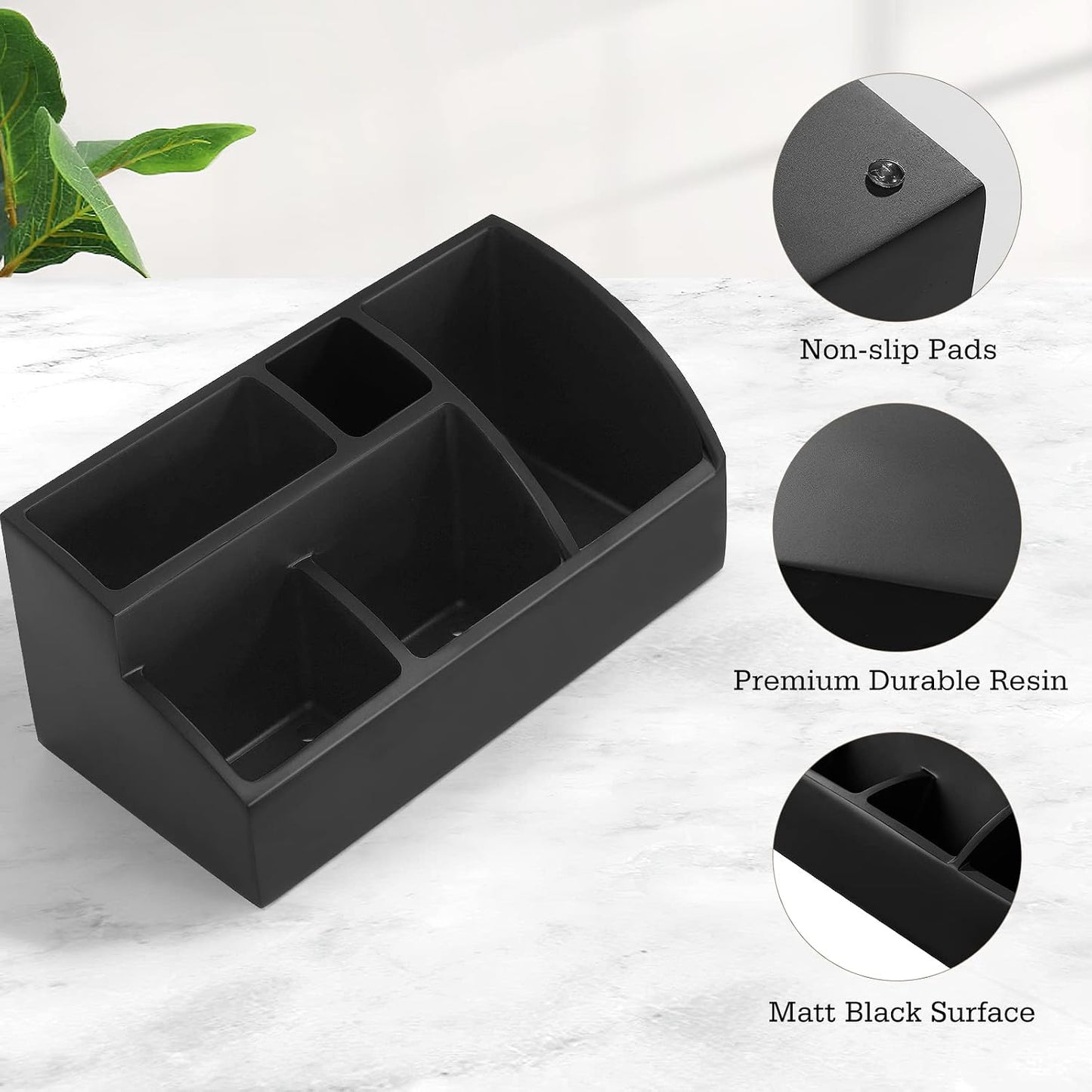 Luxspire Bathroom Counter Organizer, 5 Slots, Matte Black | Toothbrush Holder for Bathroom, Marble Bathroom Accessories