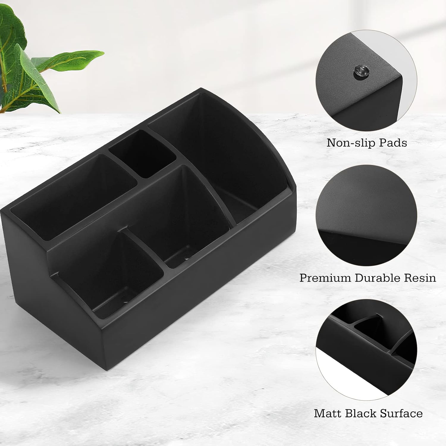Luxspire Bathroom Counter Organizer, 5 Slots, Matte Black | Toothbrush Holder for Bathroom, Marble Bathroom Accessories
