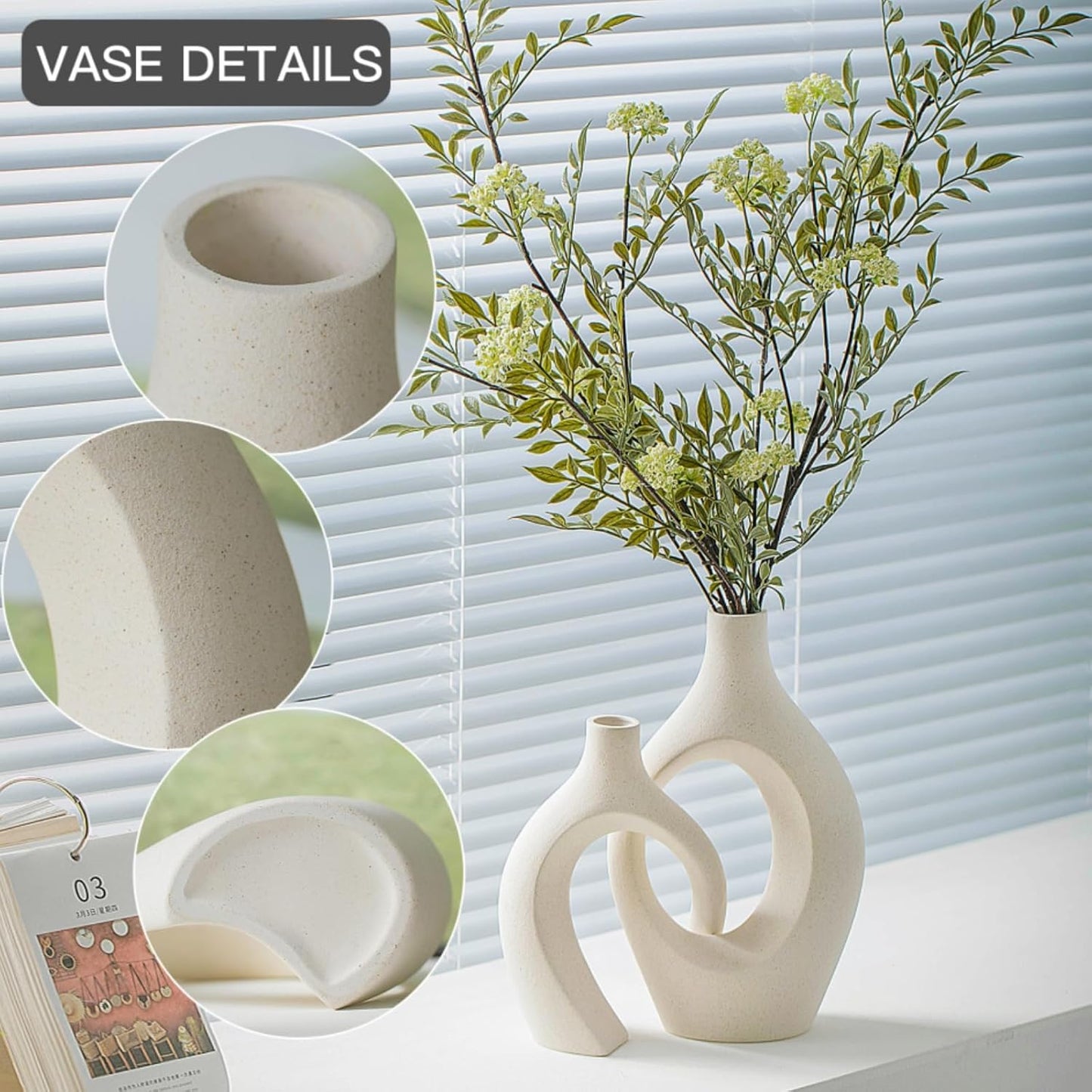 Snuggle Hollow XL Cream White Ceramic Vase / Cream White XL / Set of 2
