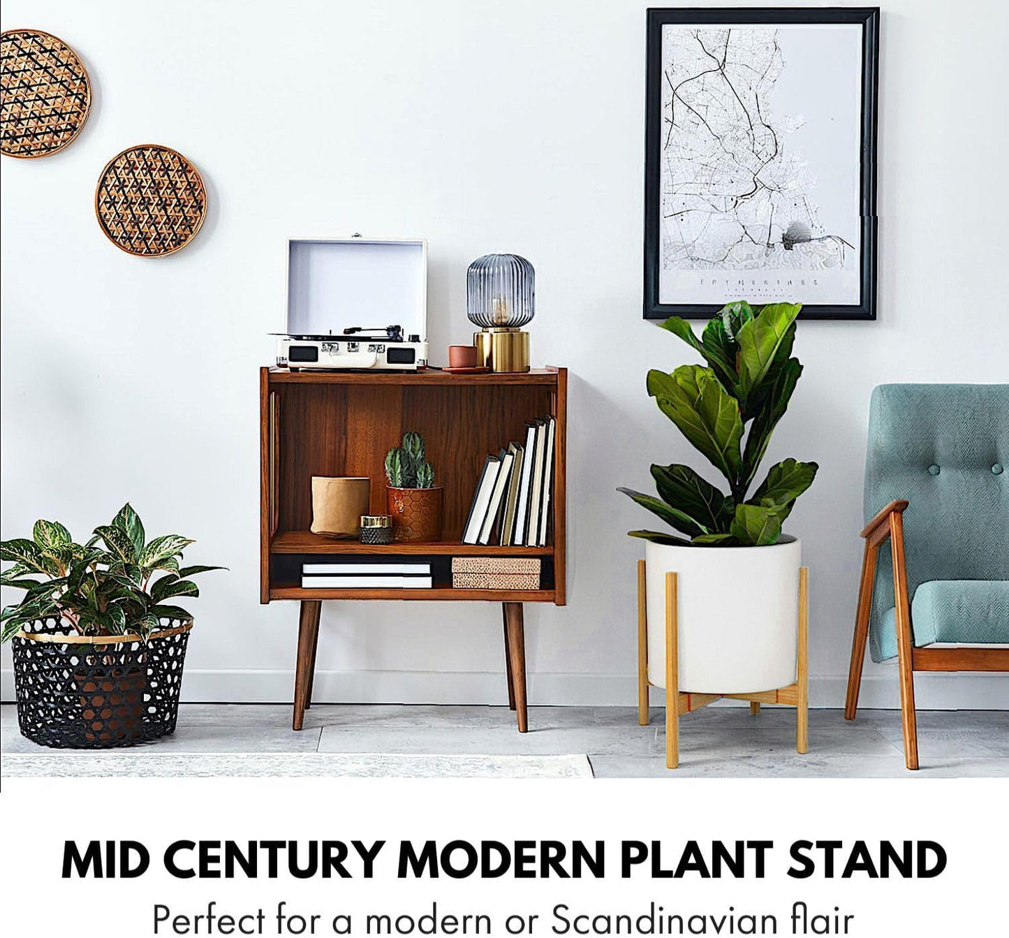 Fox & Fern Large Adjustable Plant Stand Indoor, Bamboo Stand, 11 - 15 Inch | Plug In Design, Holds 200 lbs, Two