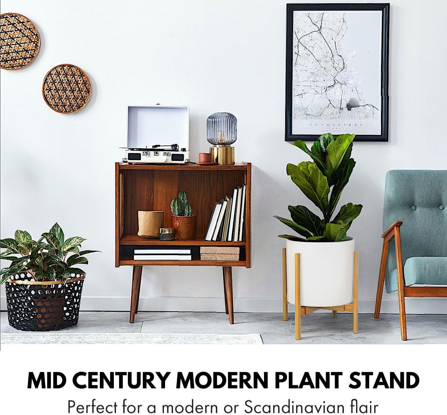 Fox & Fern Large Adjustable Plant Stand Indoor, Bamboo Stand, 11 - 15 Inch | Plug In Design, Holds 200 lbs, Two
