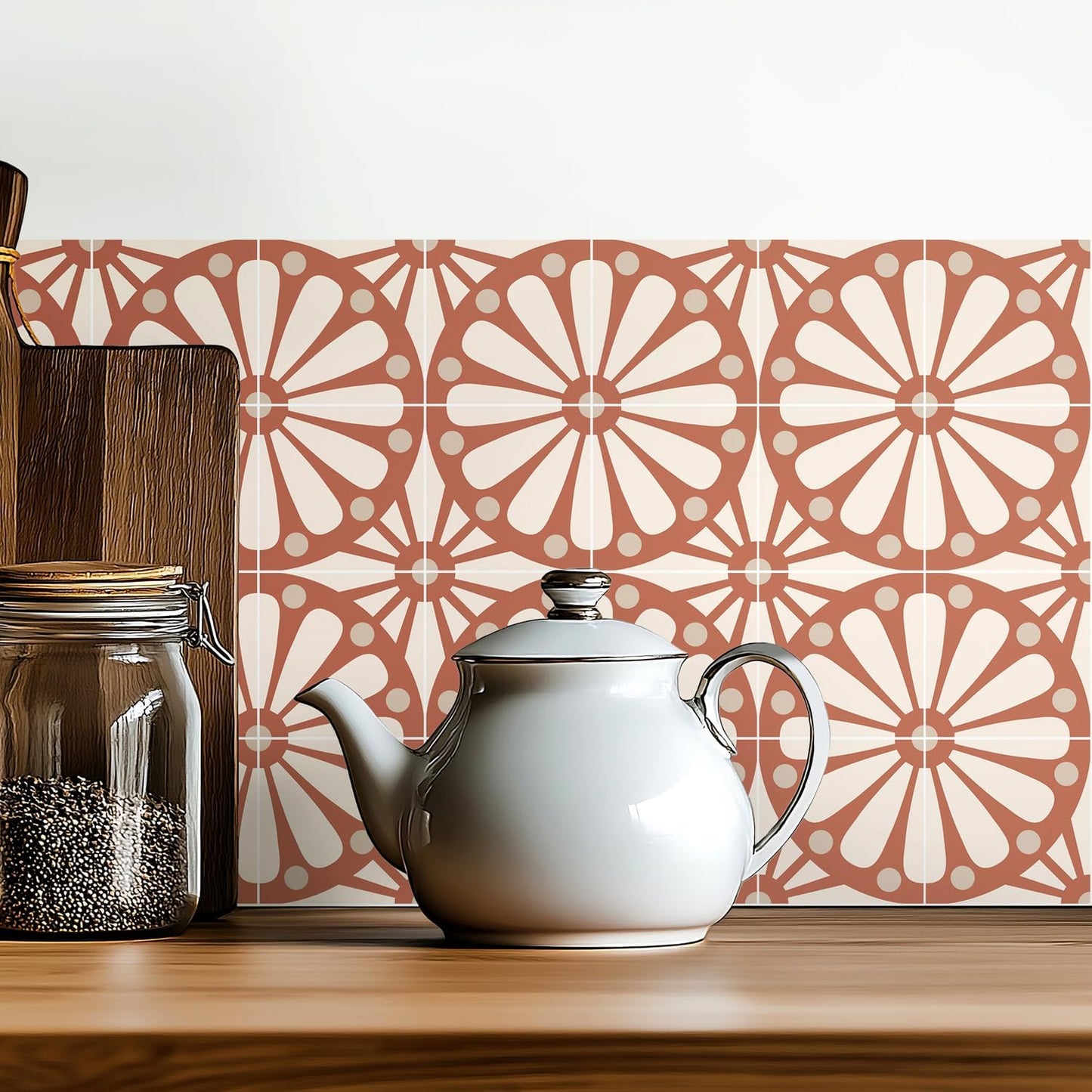 Boho Terracotta Sunburst Tile Stickers Peel and Stick Waterproof Vinyl / Red / 5.9 x 5.9 / Set of 16