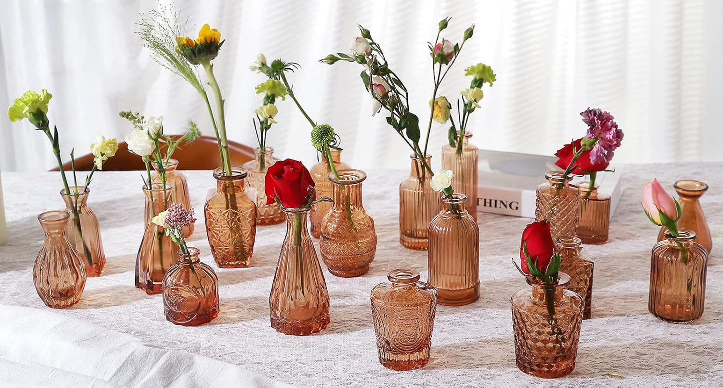 Amber Glass Bud Vases / Brown 20 / Set of 20