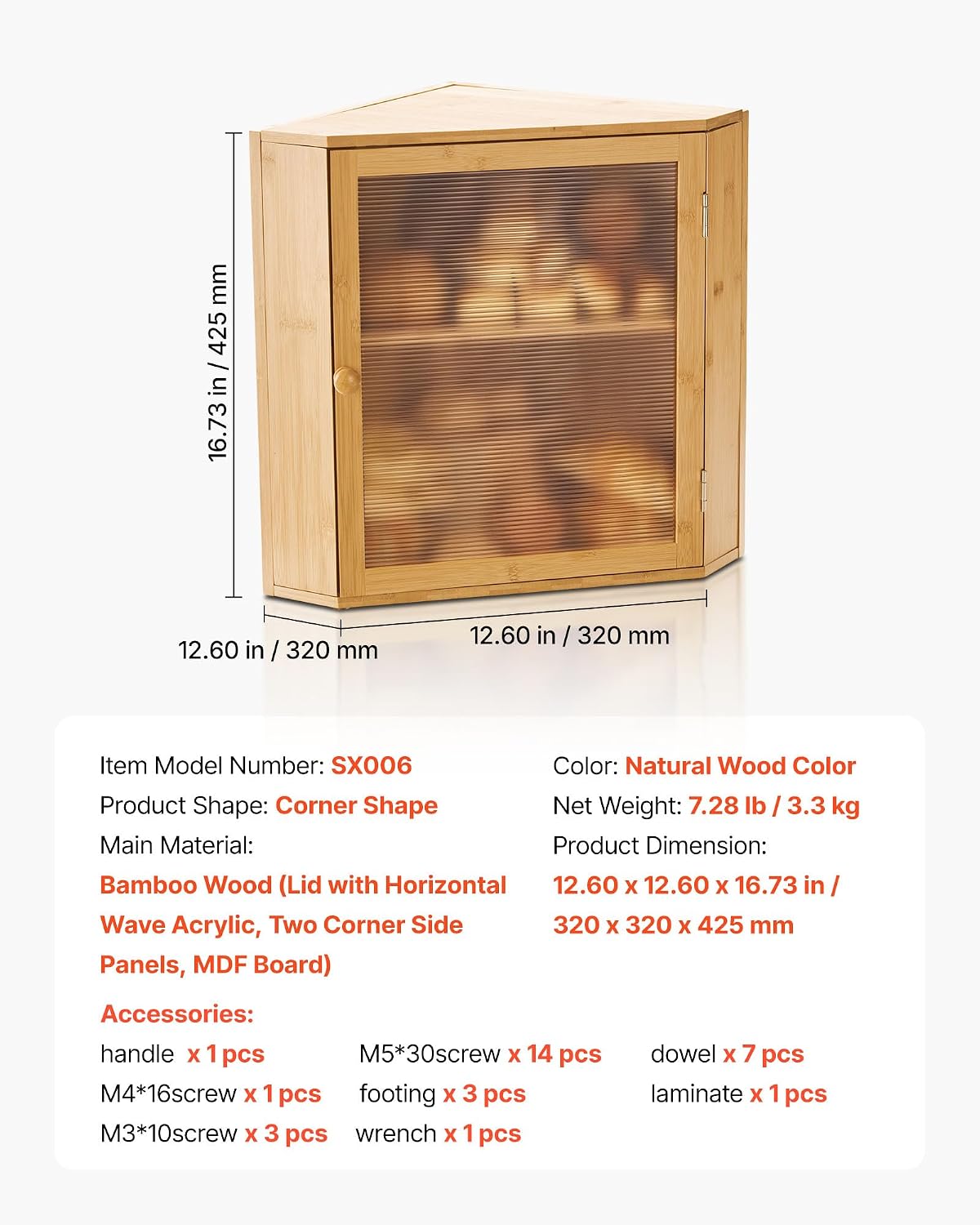 VEVOR Corner Bread Box for Kitchen Counter, Double Layer Large Capacity Bamboo Bread Storage Container, Farmhouse